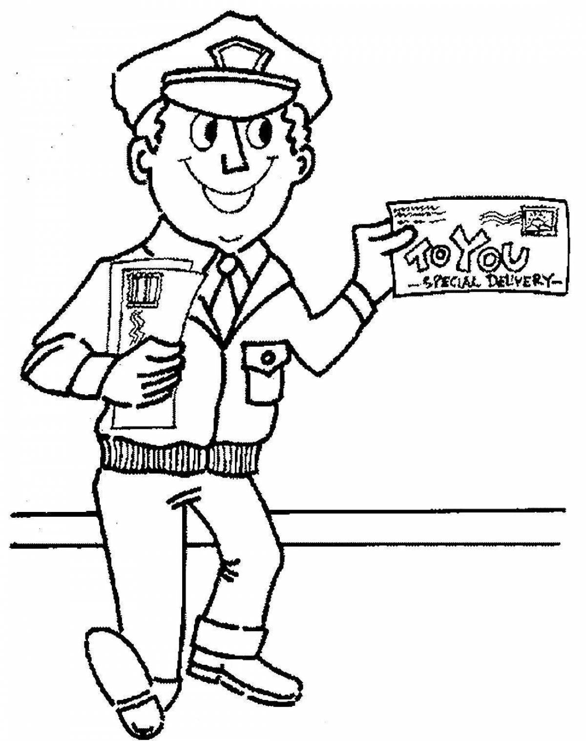 Coloring page happy postman for kids