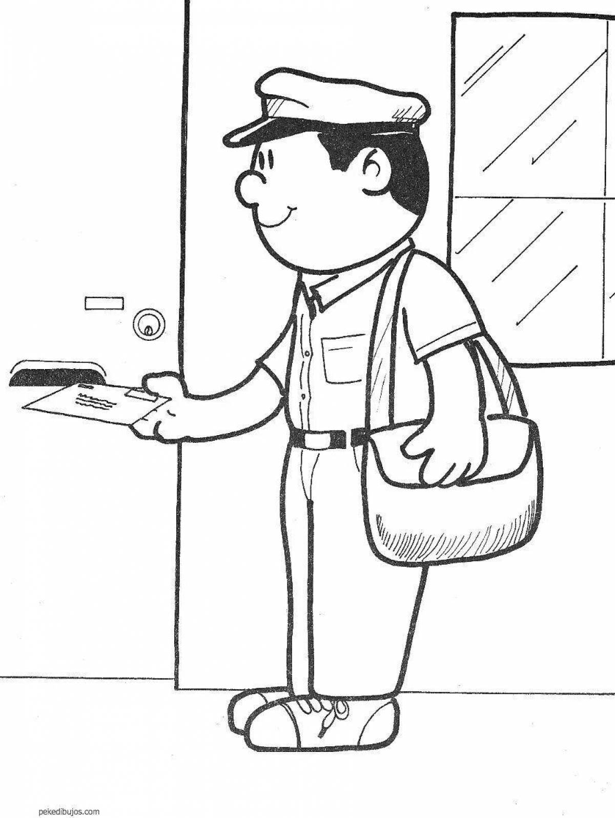 Playful postman coloring page for kids