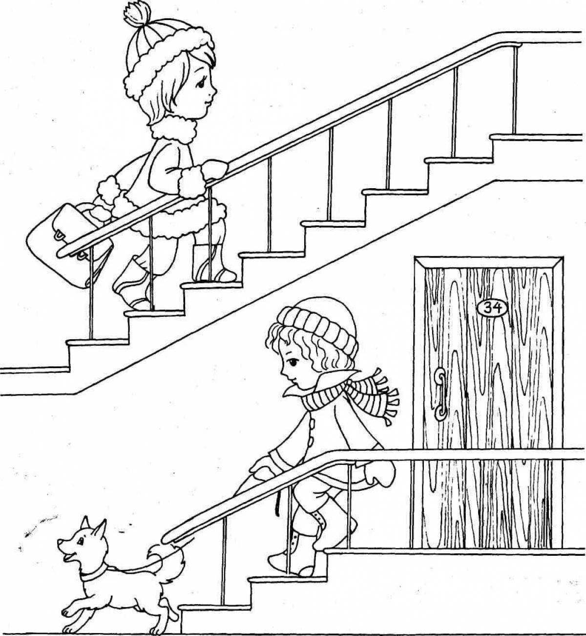 Gorgeous staircase coloring book for kids