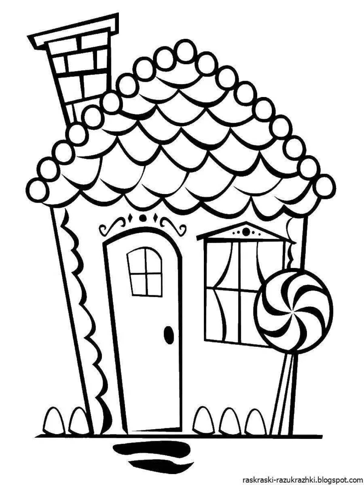 Украшенная раскраска сказочный домик
