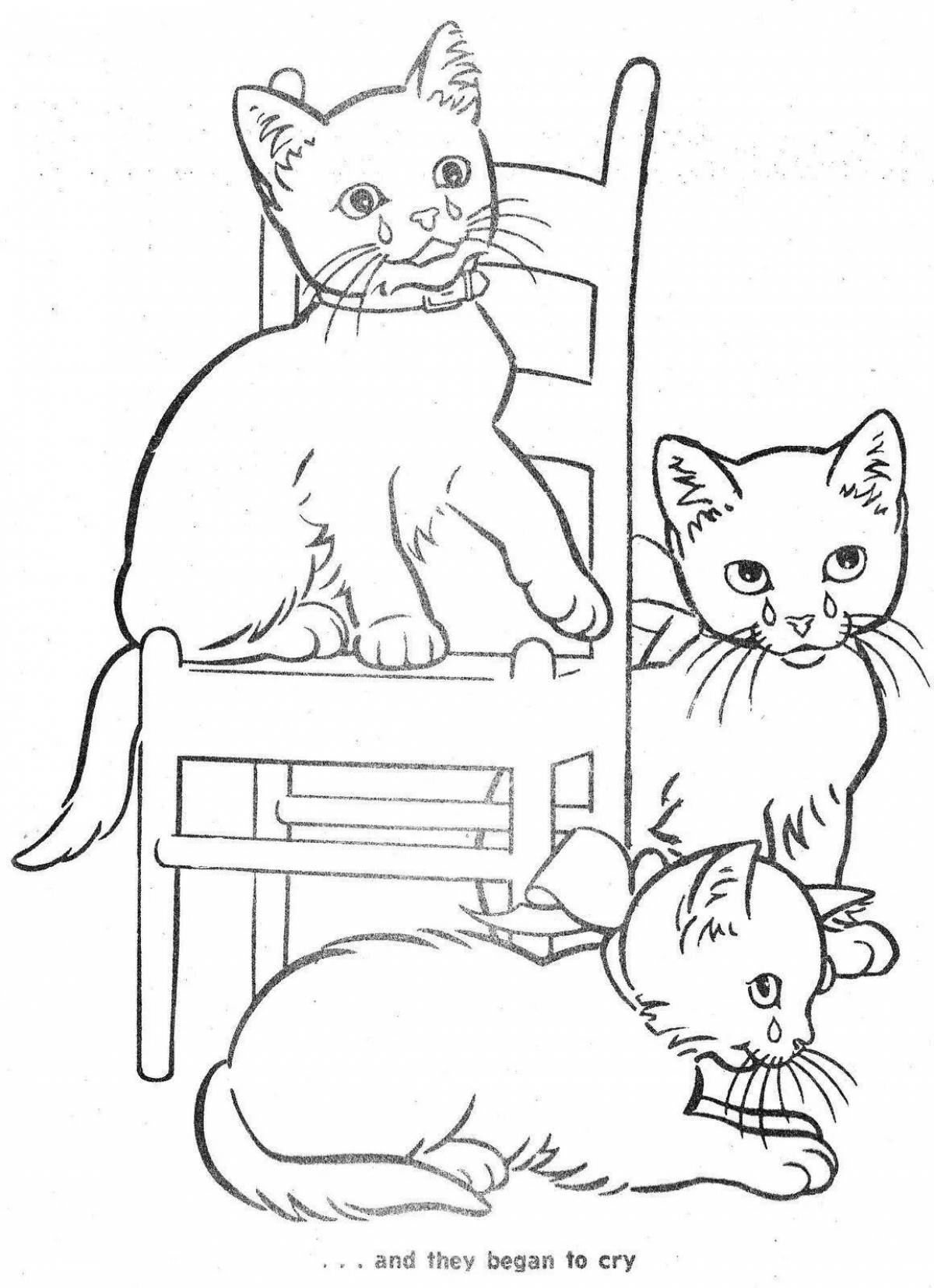 Буйные три котенка раскраска