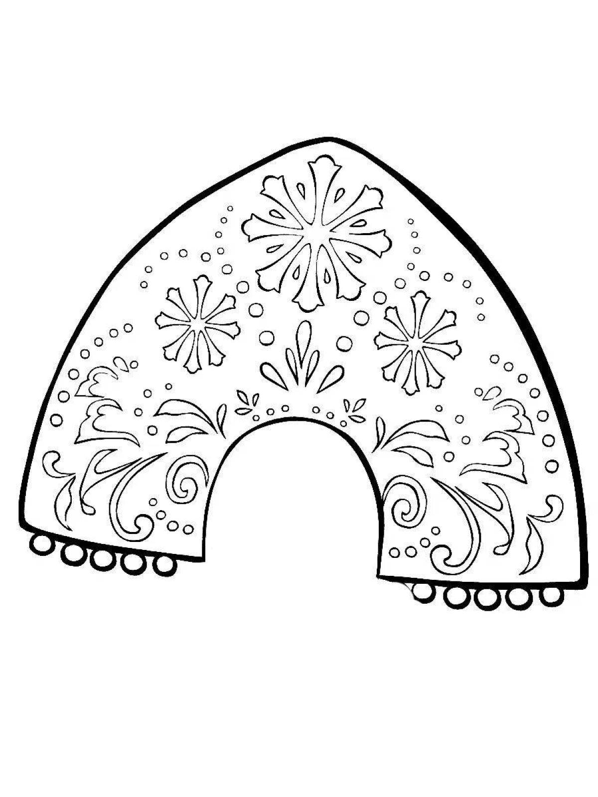 Coloring page charming kokoshnik for children