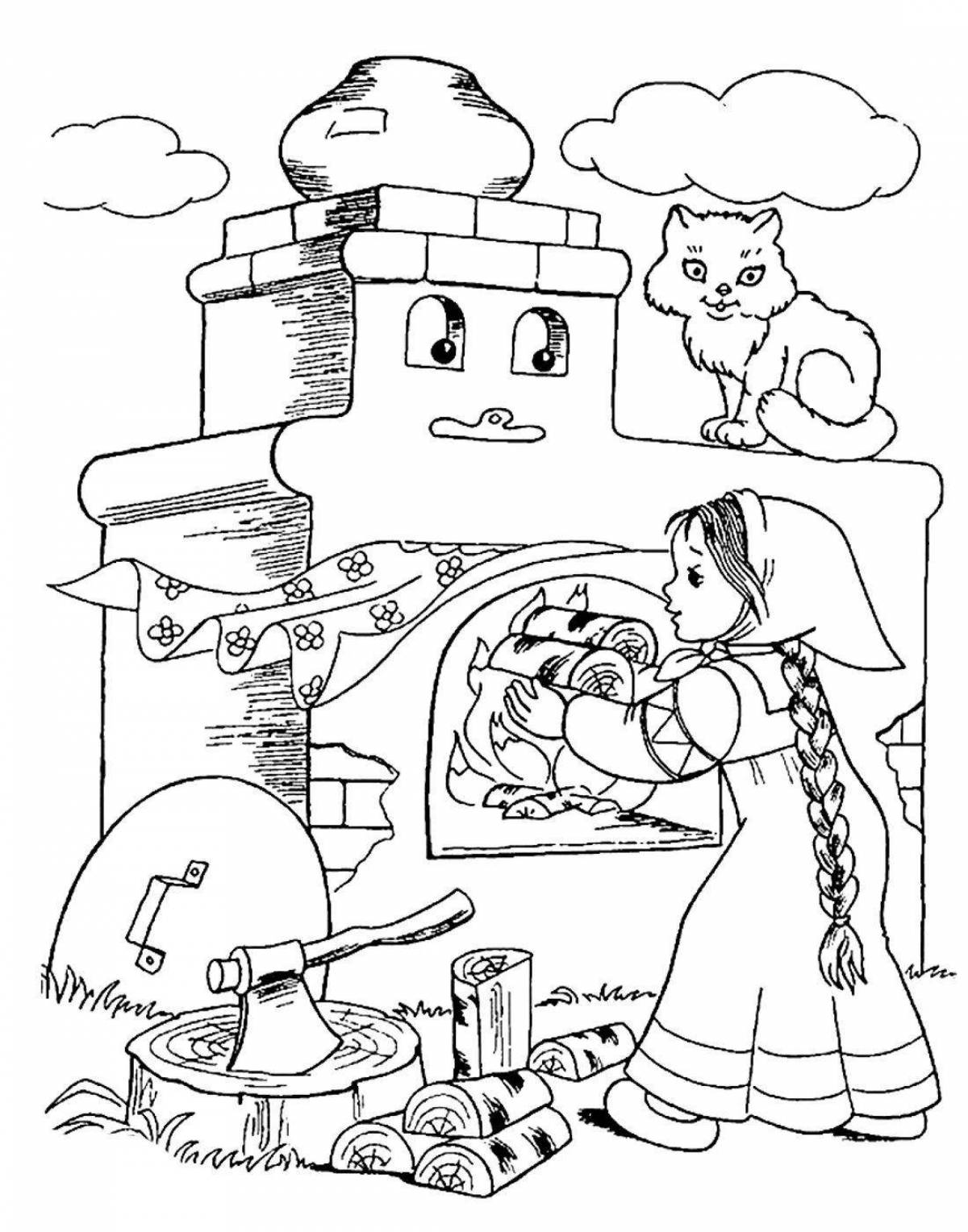 Colorful russian stove coloring book for kids