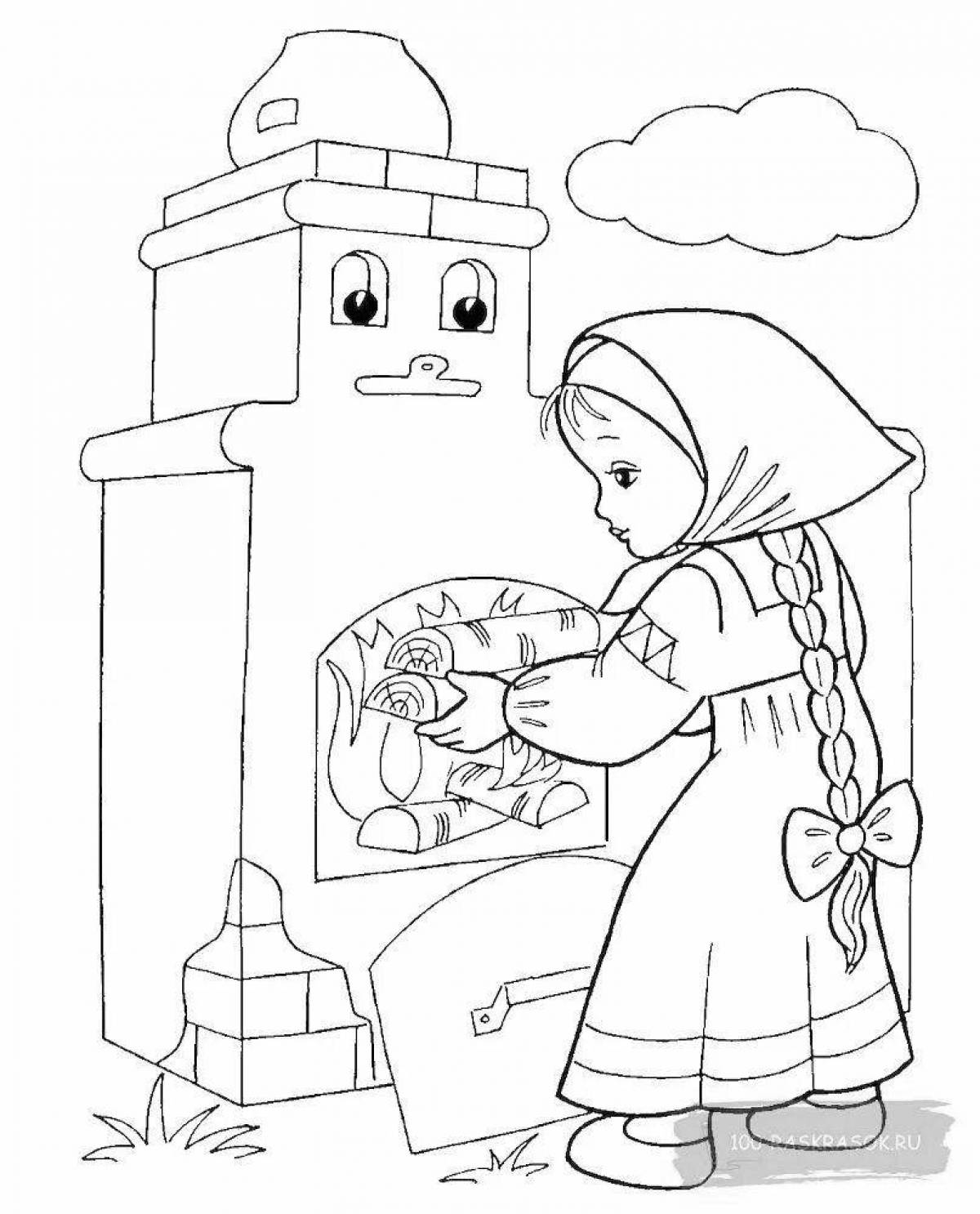 Vibrant Russian stove coloring for kids