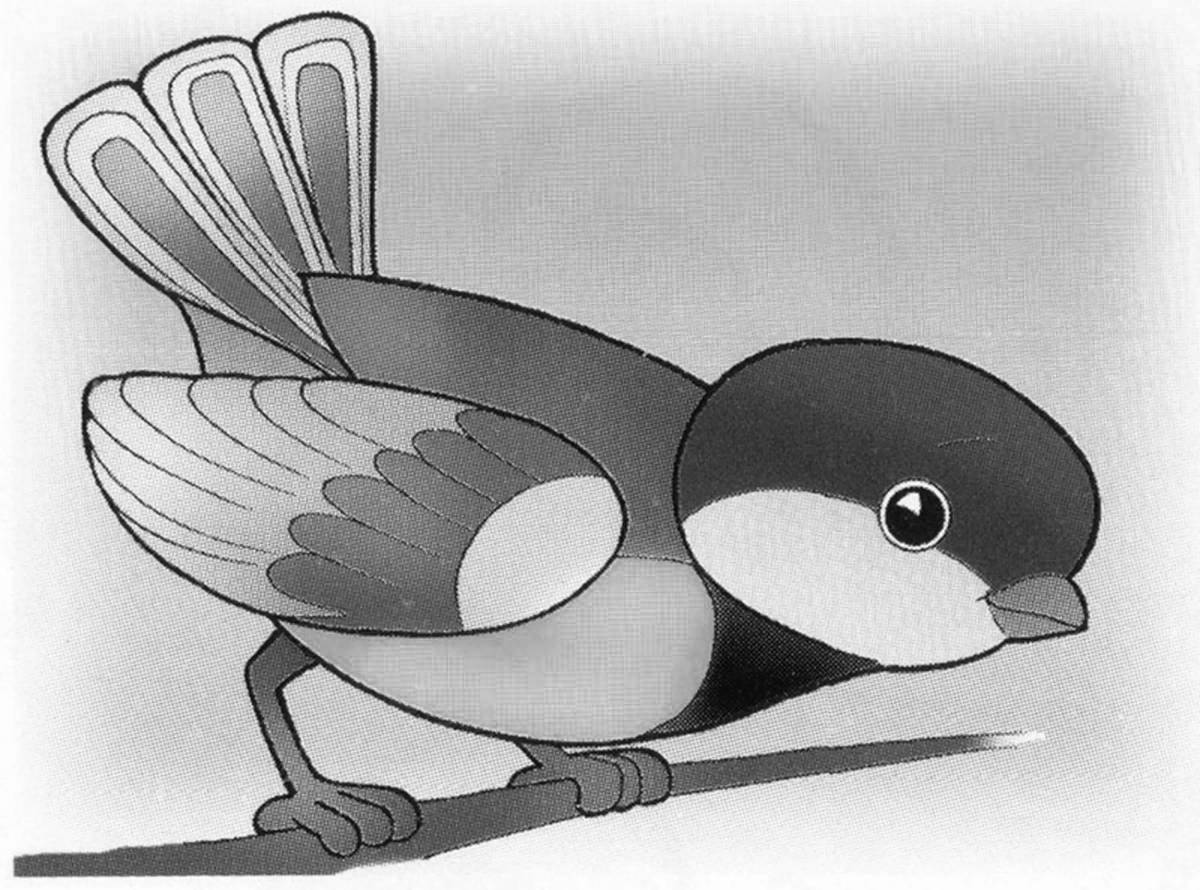 Joyful titmouse drawing for babies