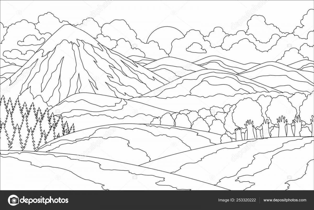 Colorful mountain landscape coloring for children