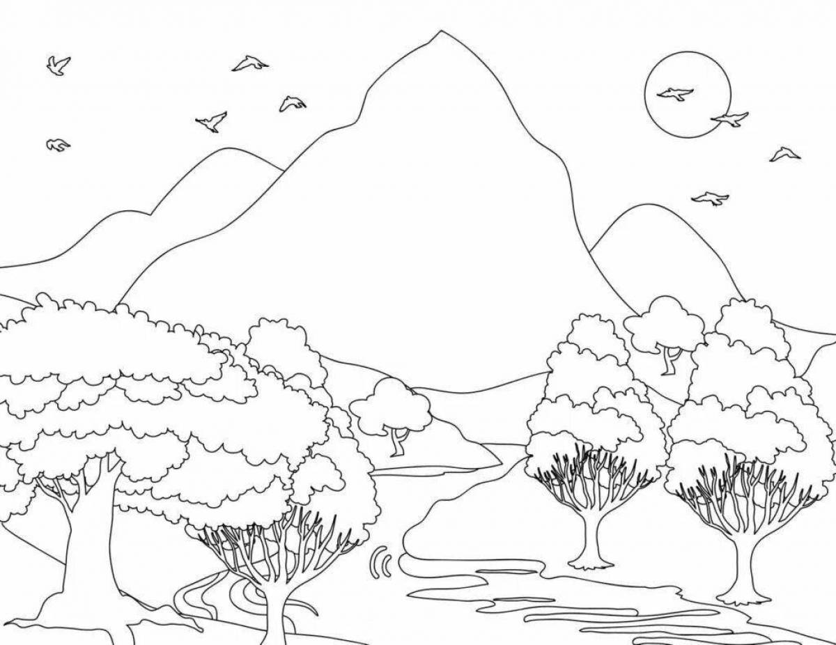 Glorious mountain landscape coloring for children
