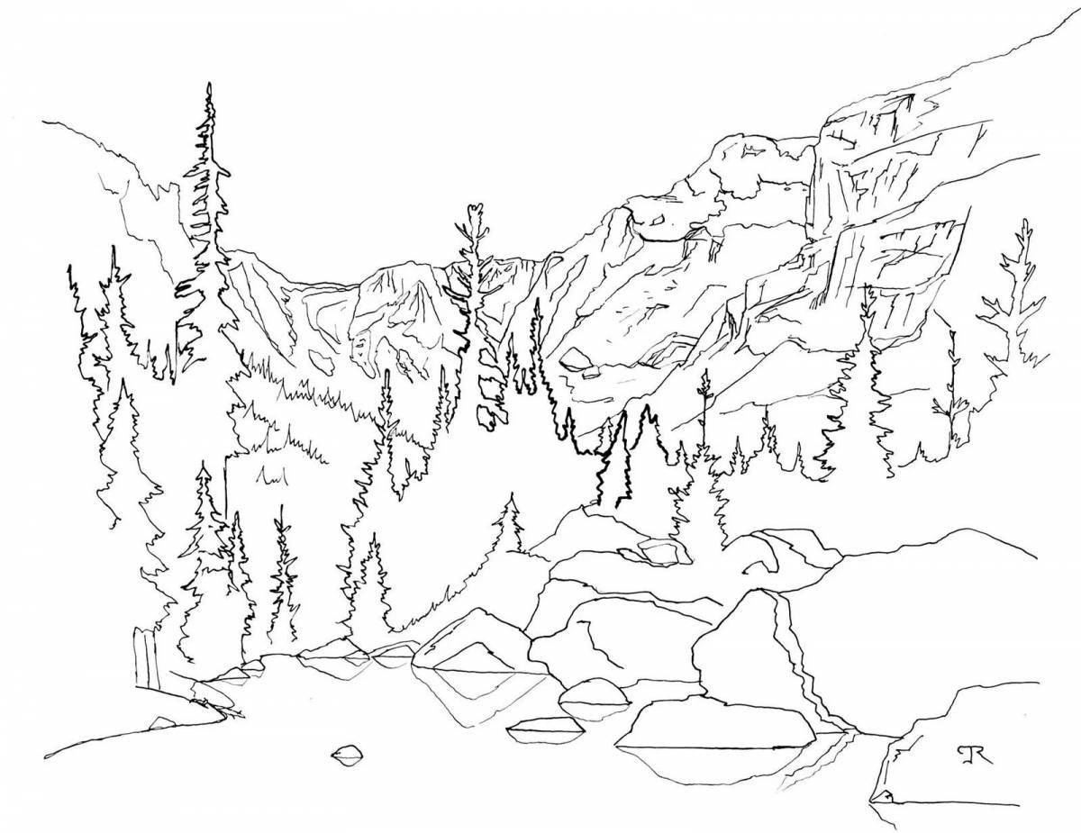 Joyful mountain landscape coloring book for children