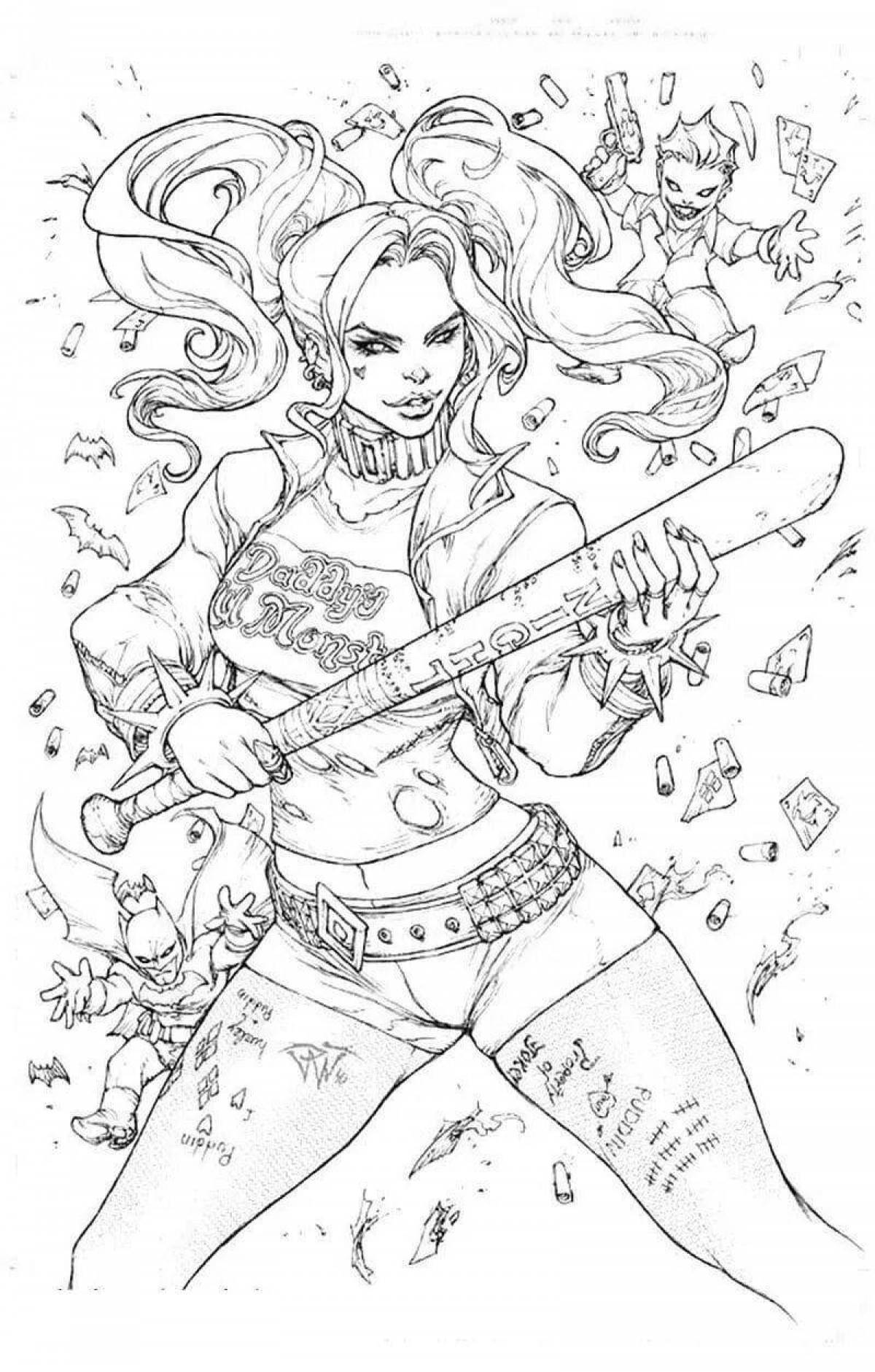 Playful harley quinn coloring book for girls
