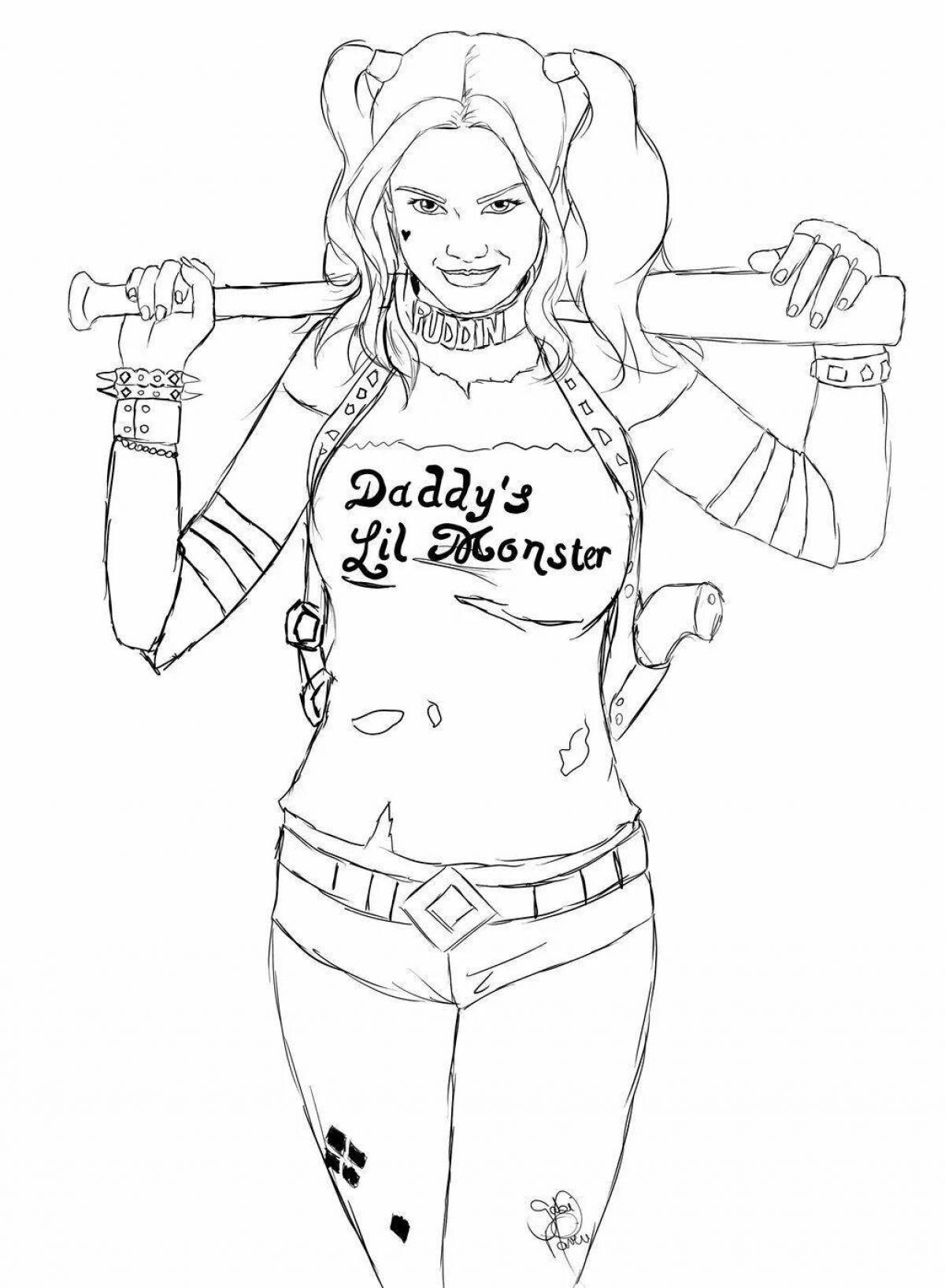 Coloring page violent harley quinn for girls