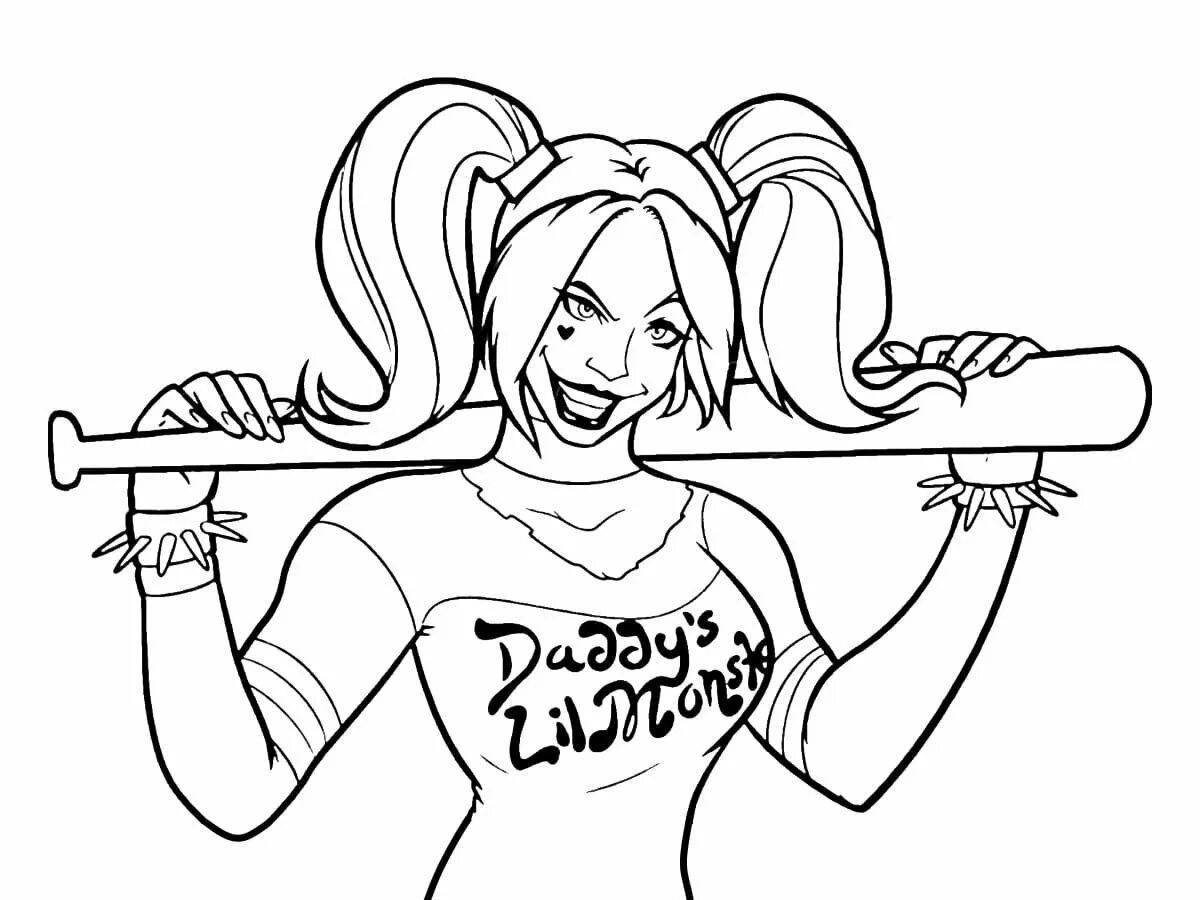 Animated harley quinn coloring page for girls