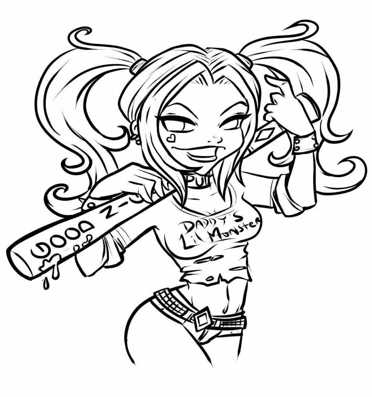 Harley quinn invitation coloring book for girls