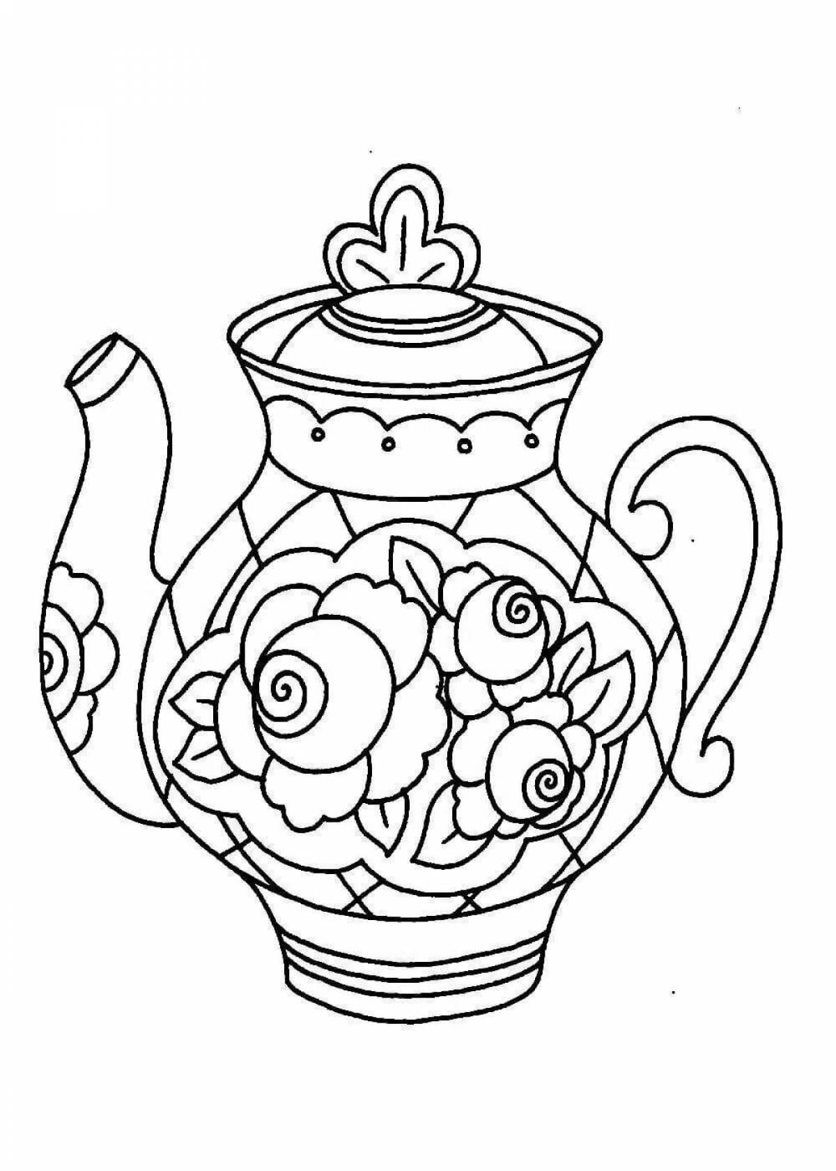 Charming teapot Gzhel coloring book for children