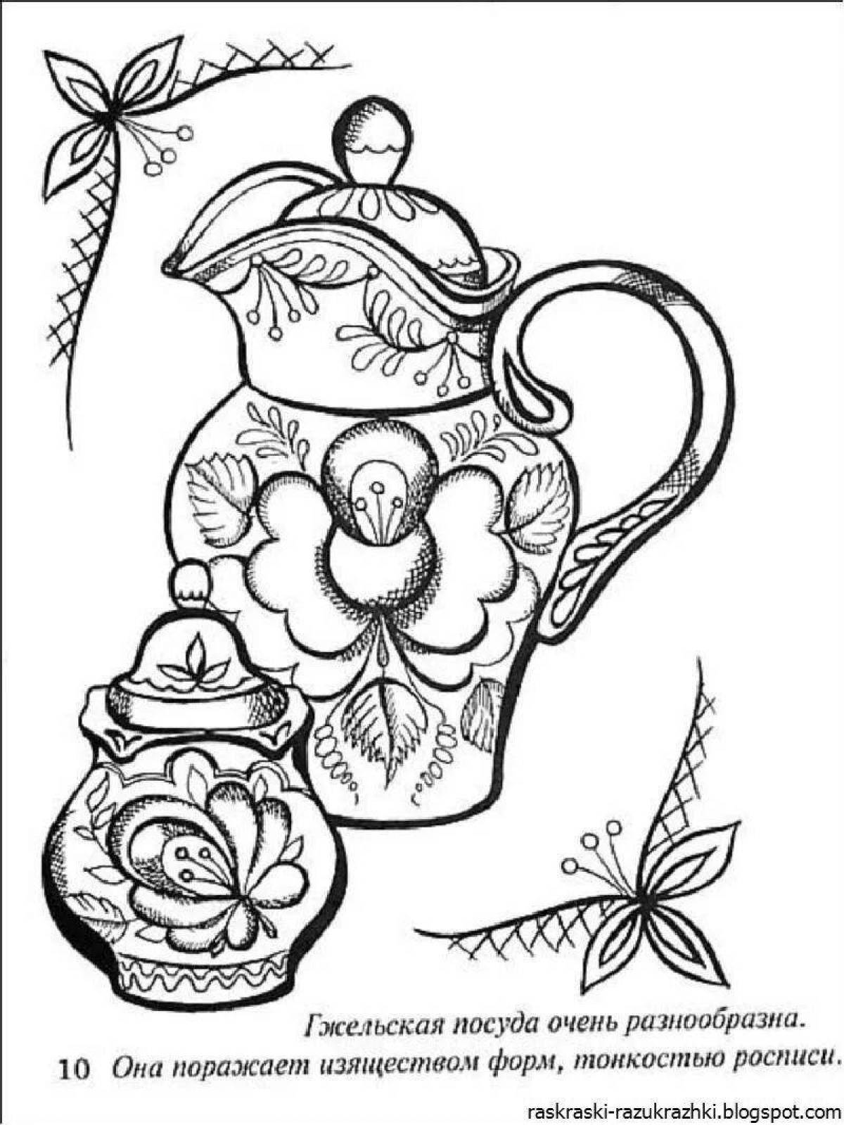 Delightful teapot gzhel coloring for children