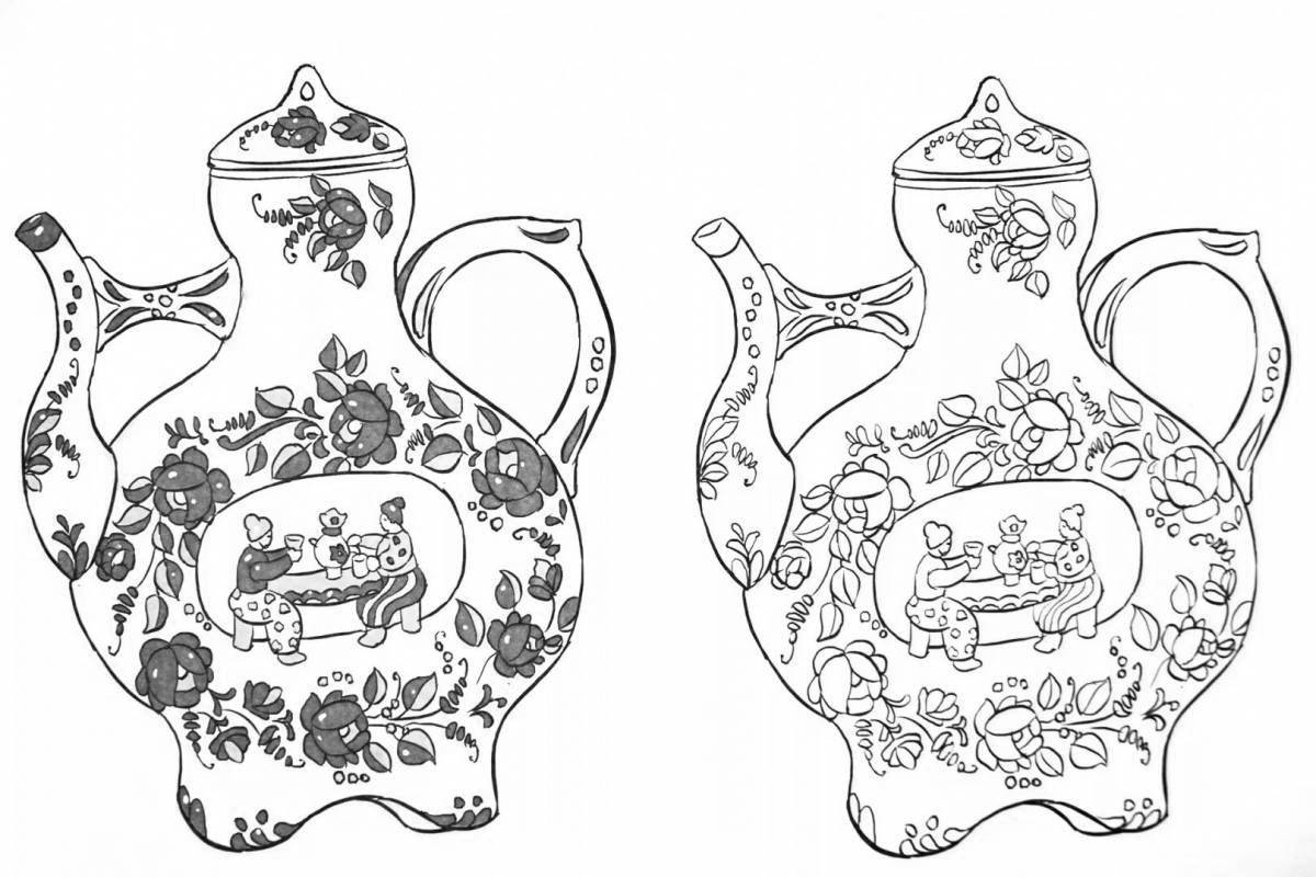 Merry teapot Gzhel coloring for children
