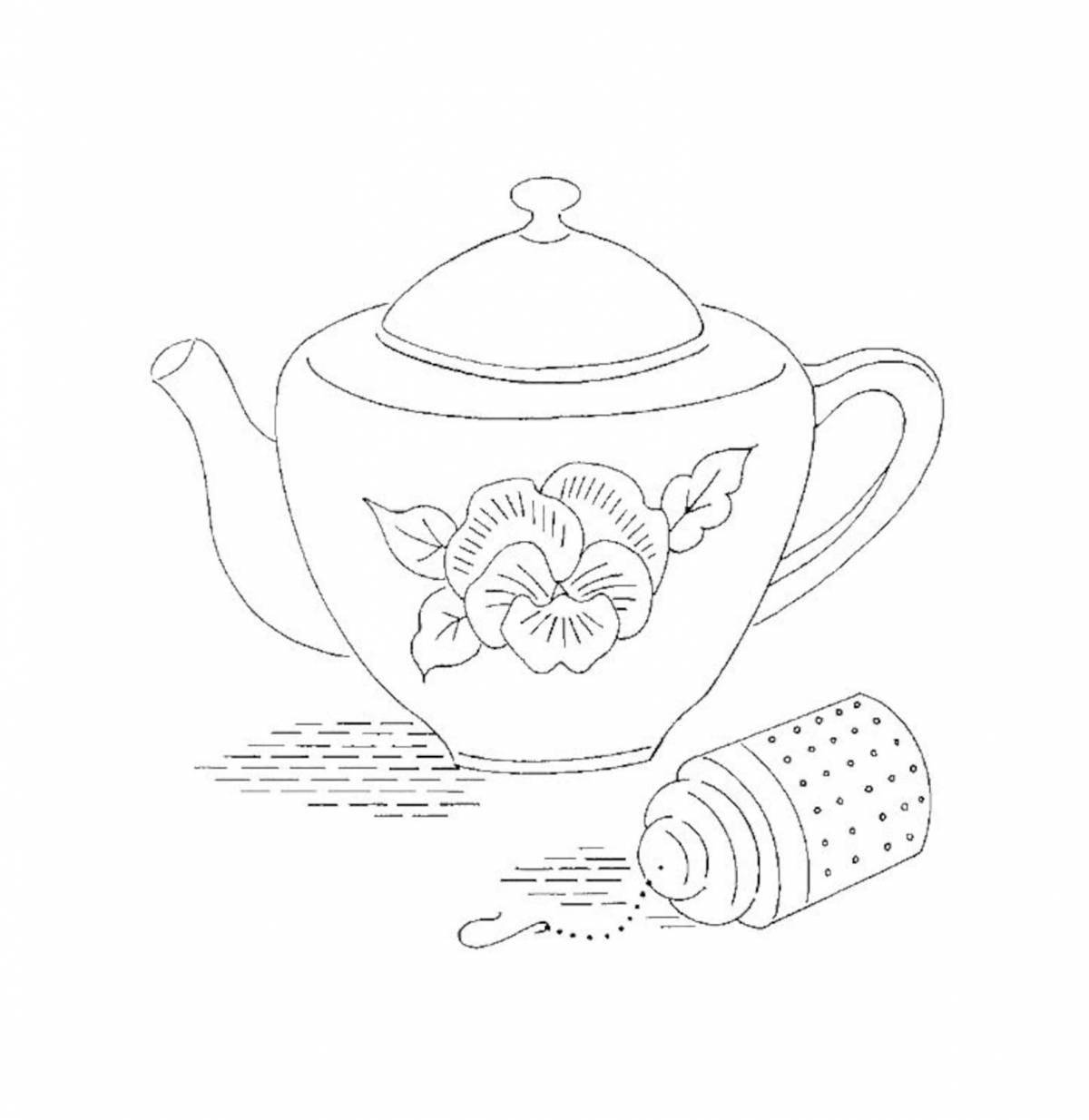 Cute teapot gzhel coloring book for kids