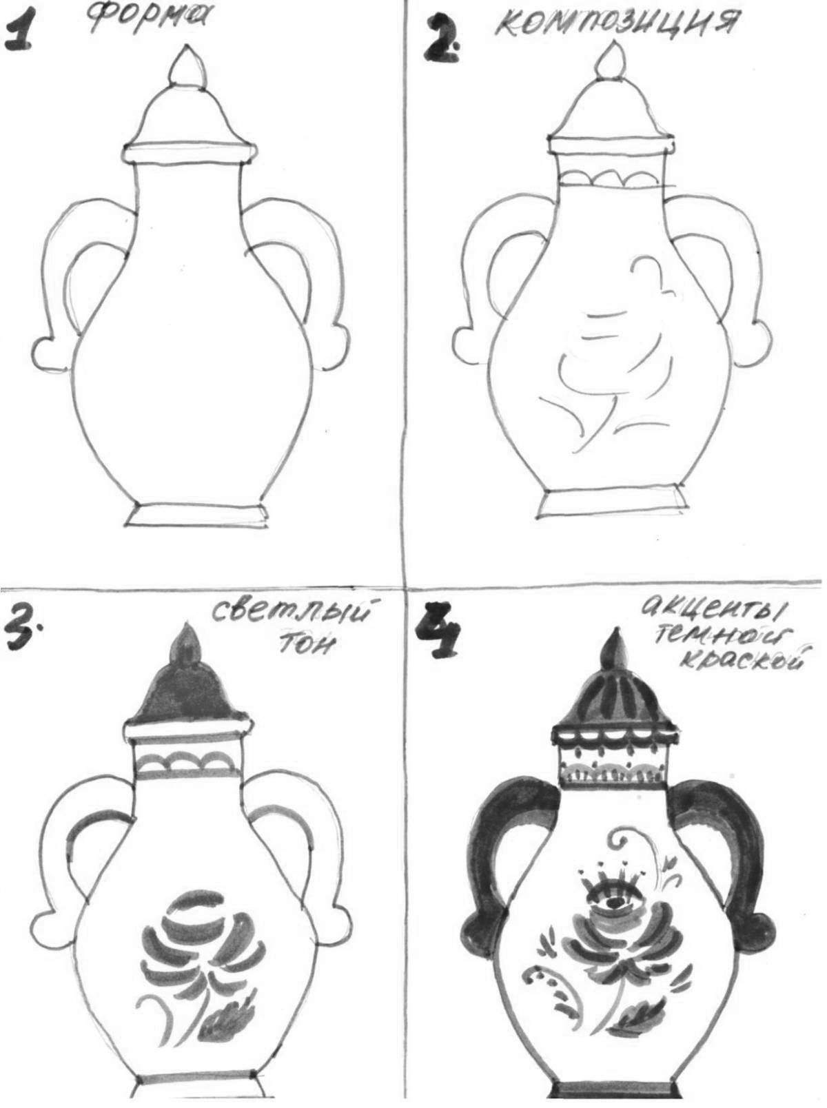 Gzhel teapot fun coloring for kids