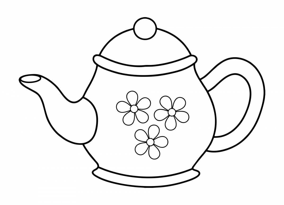 Fun coloring Gzhel teapot for kids