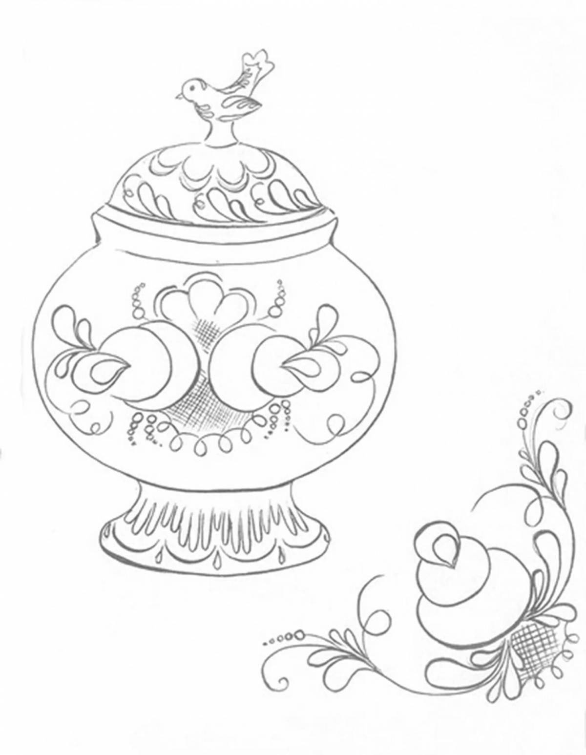 Wonderful teapot Gzhel coloring for children