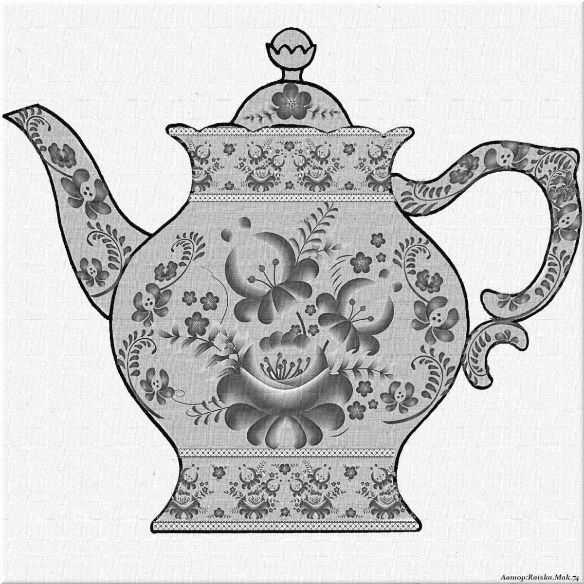 Exquisite Gzhel teapot coloring book for children