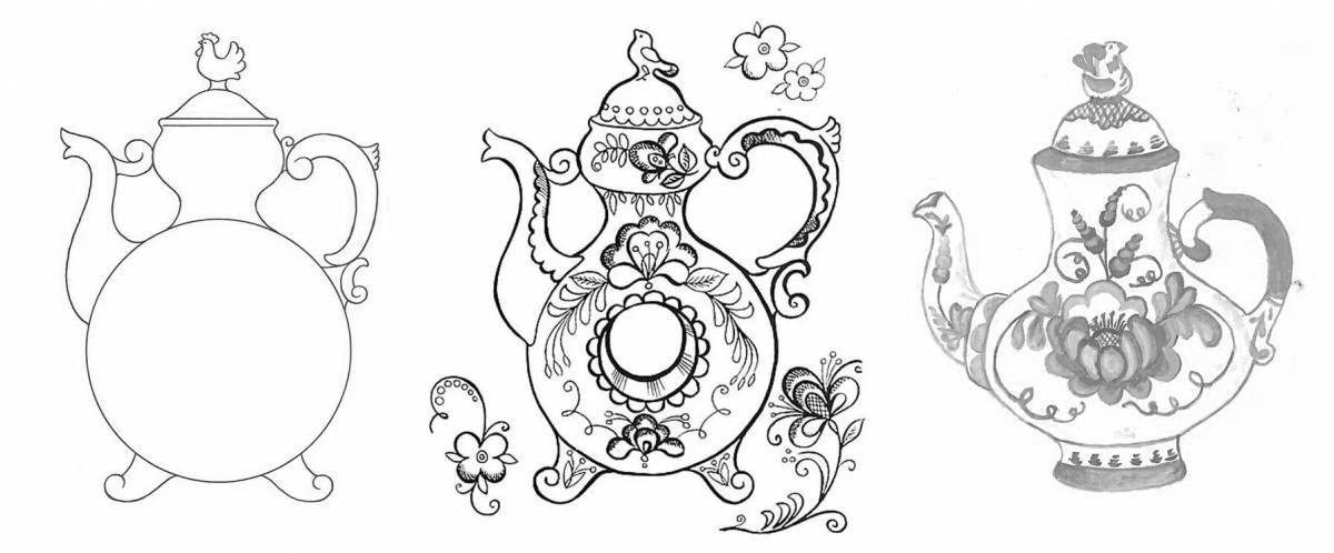 Impressive teapot gzhel coloring book for kids