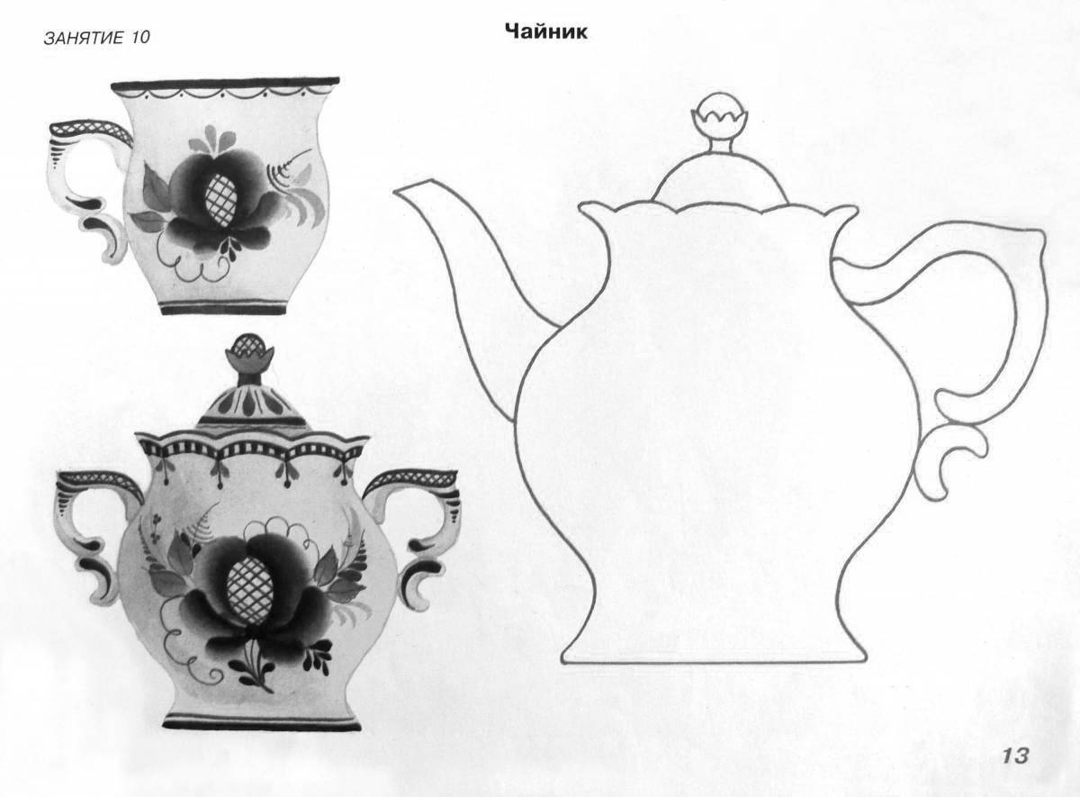 Gzhel spectacular teapot coloring for children