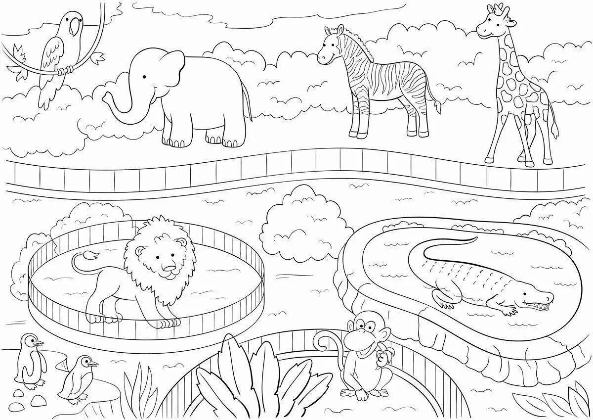 Красочная страница раскраски животных зоопарка