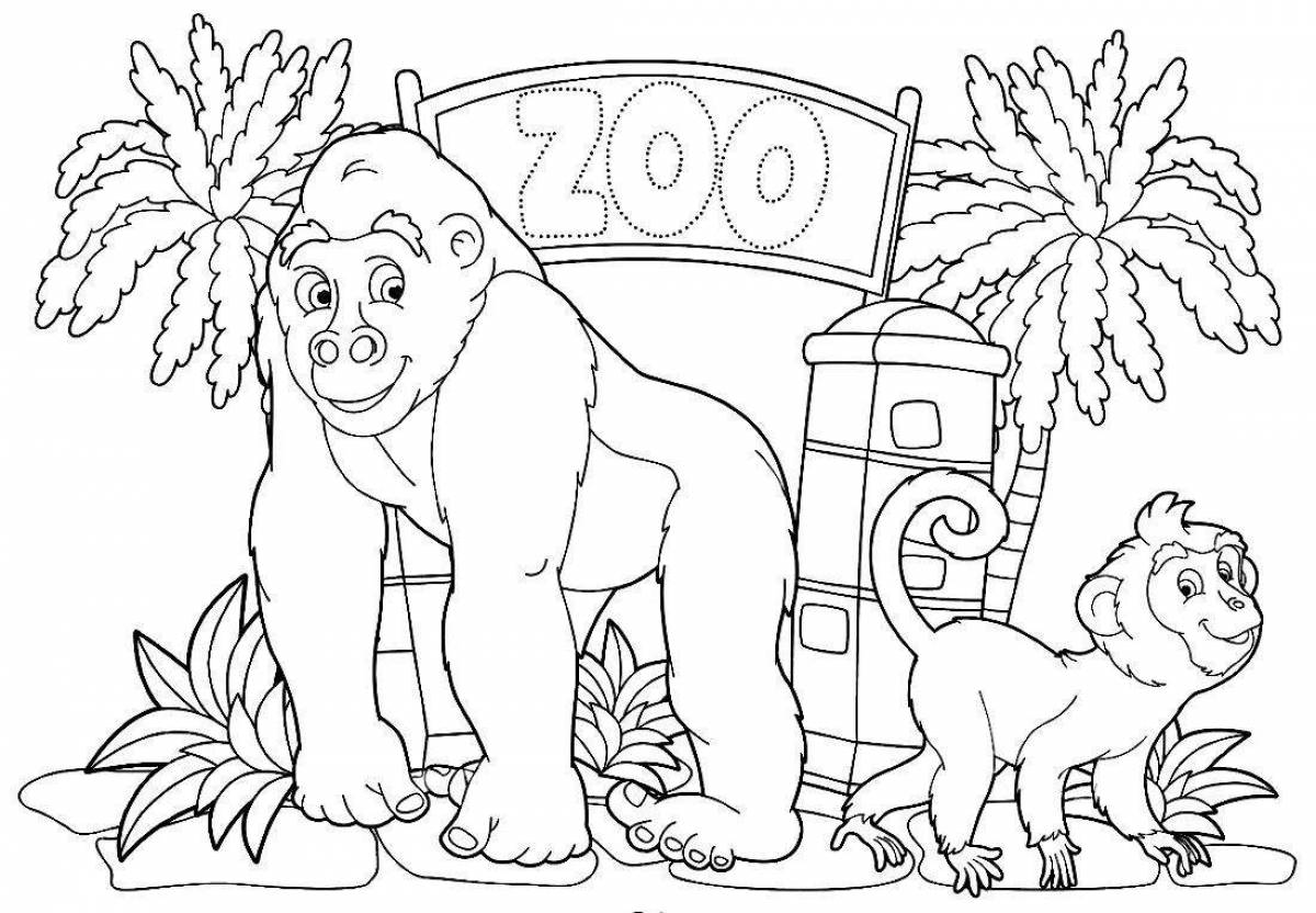 Оживленная страница раскраски животных зоопарка