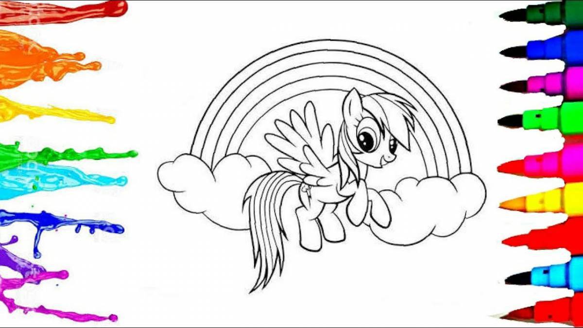 Coloring page cheering rainbow friends
