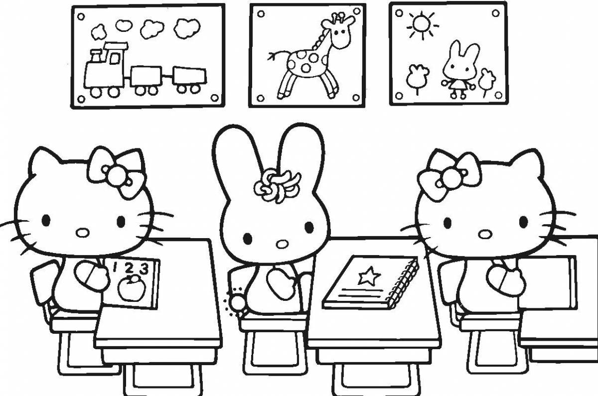 Playful hello kitty coloring page