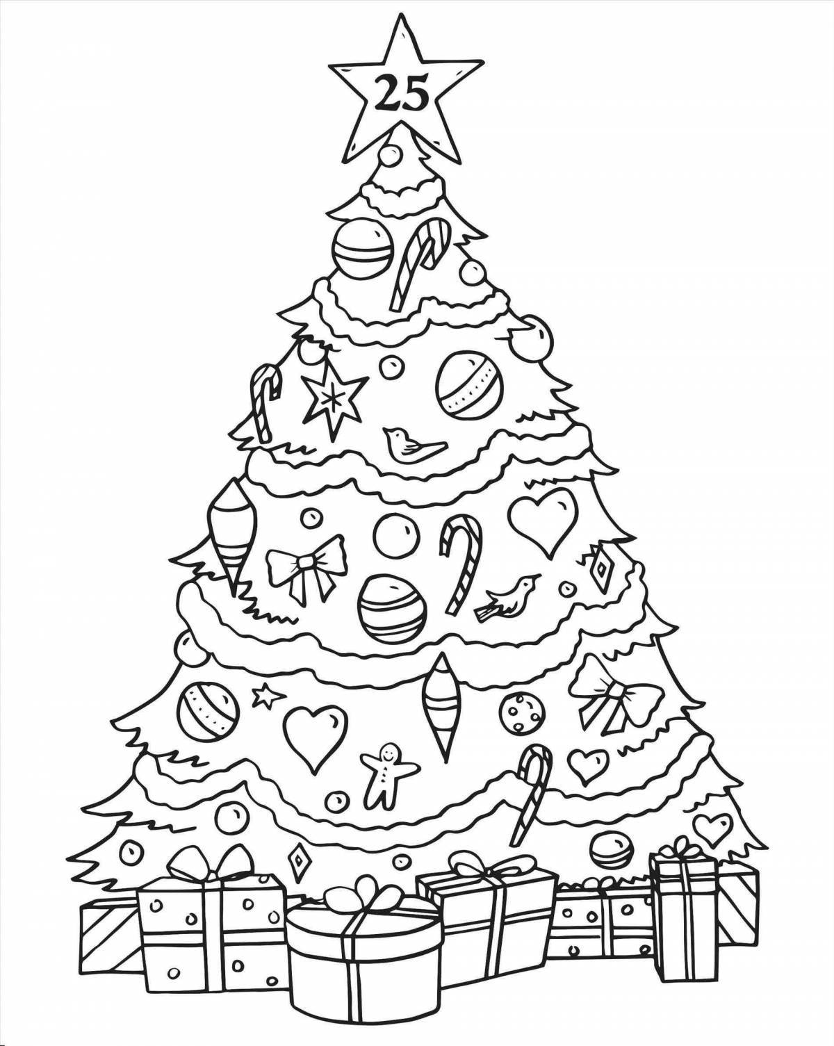 Сложная раскраска рождественская елка