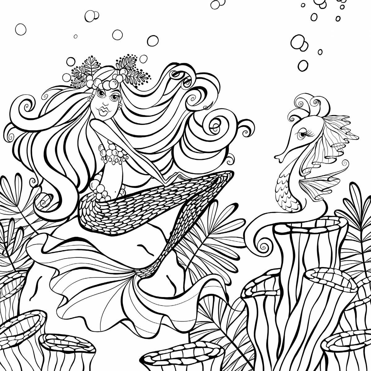 Elegant mermaid coloring book