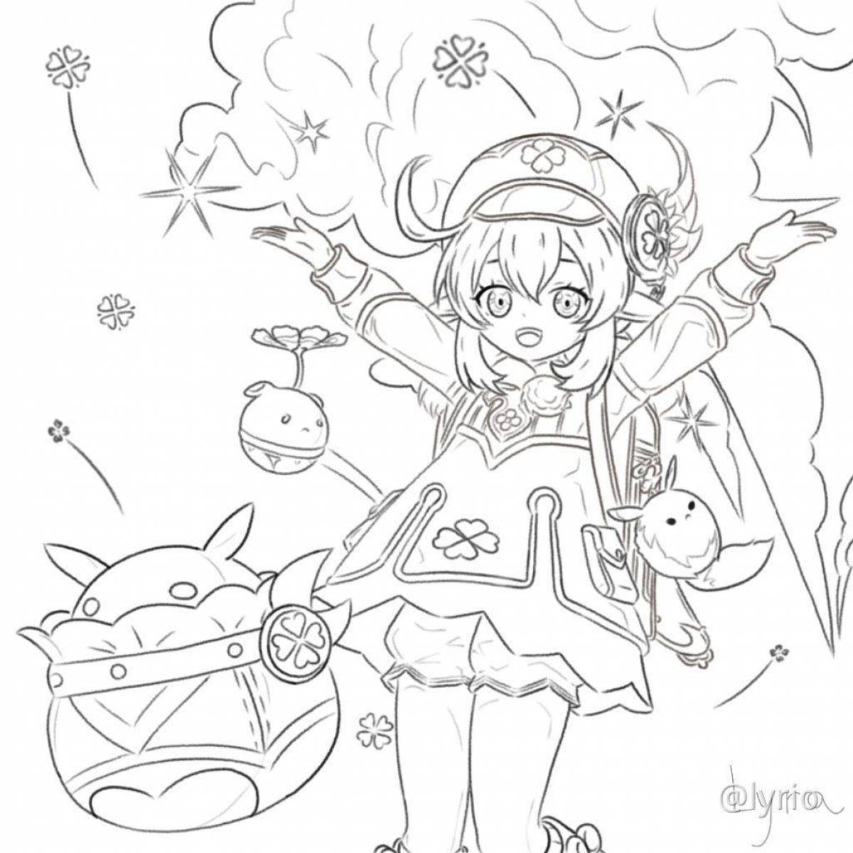 Coloring page cheerful genshin