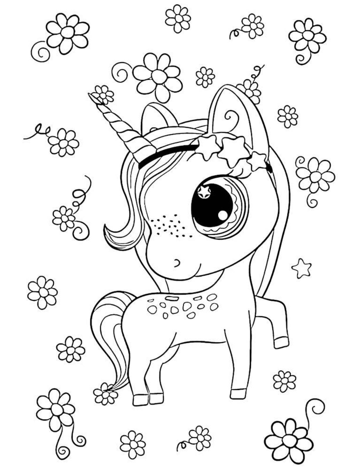 Glamorous unicorn coloring book for kids