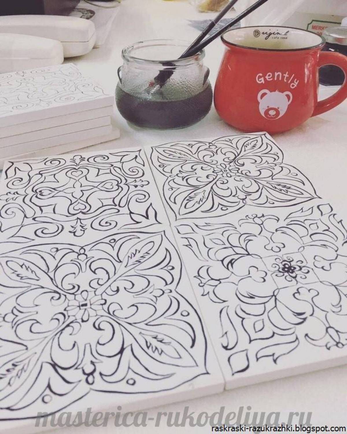 Intricate ceramic tile coloring page