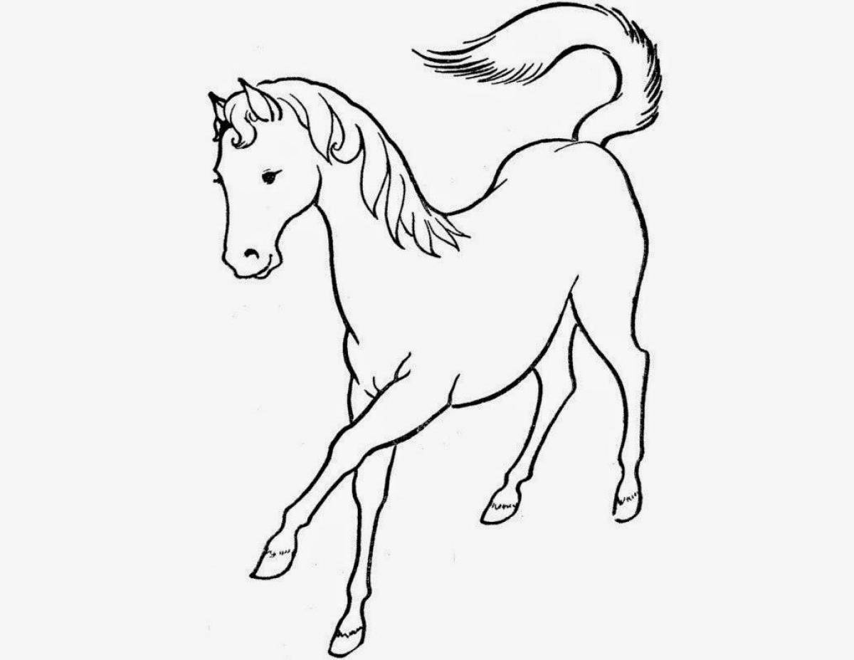 Скачущая белая лошадь-раскраска