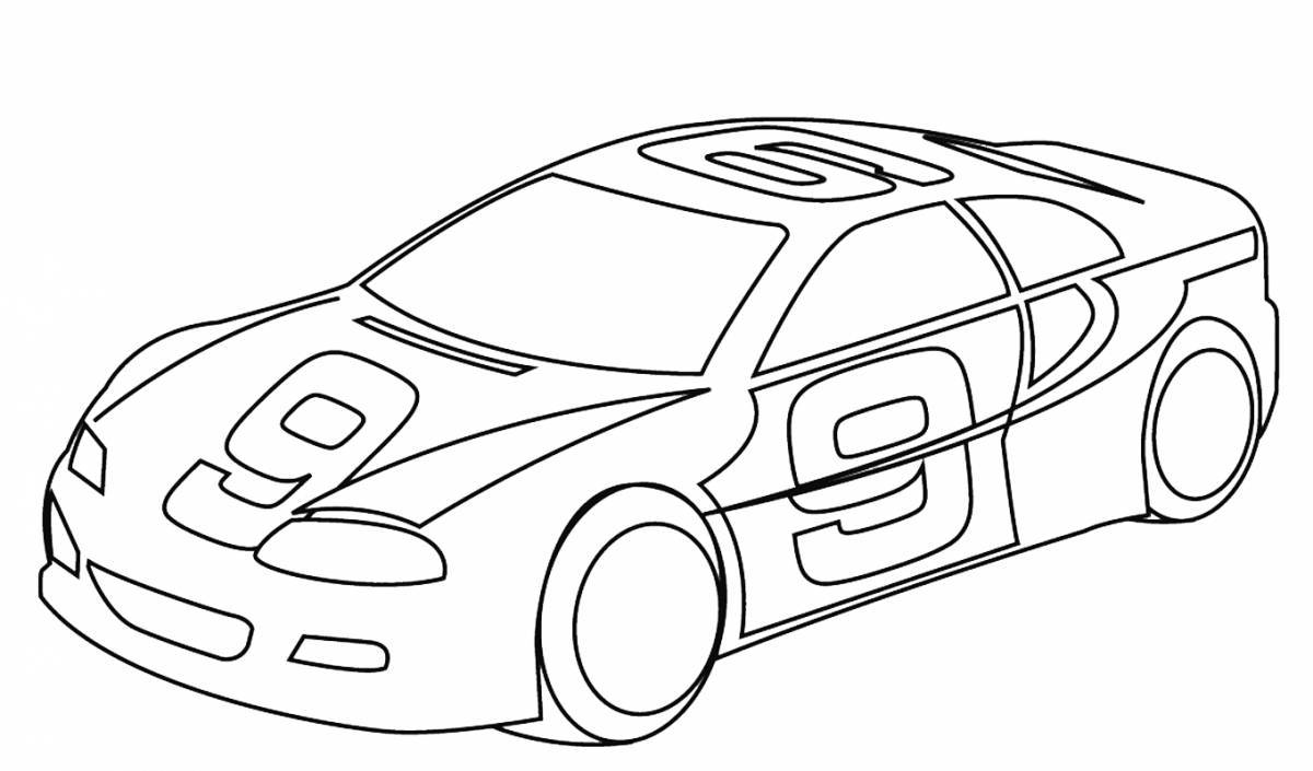 Glitter racing car coloring page