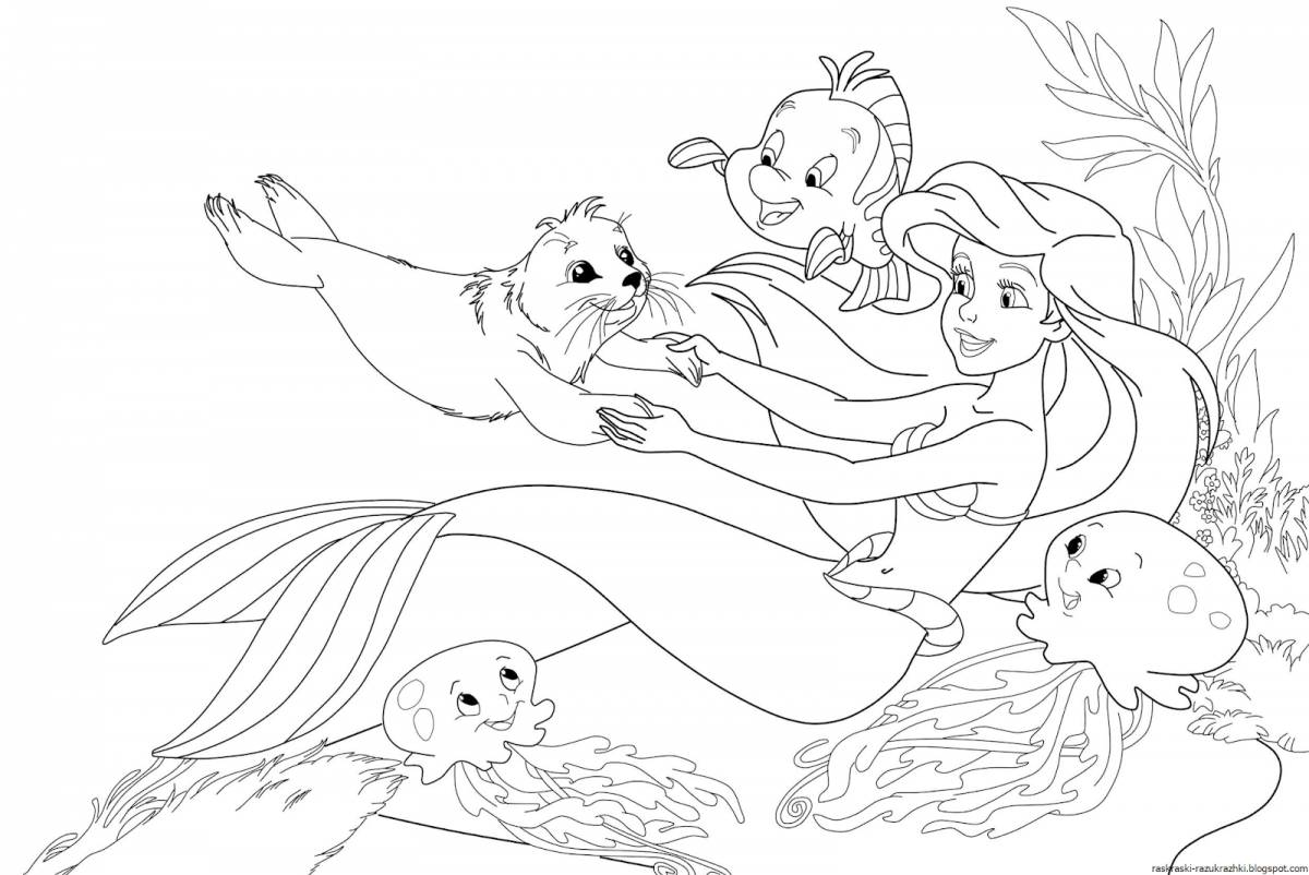 Coloring book shining mermaid
