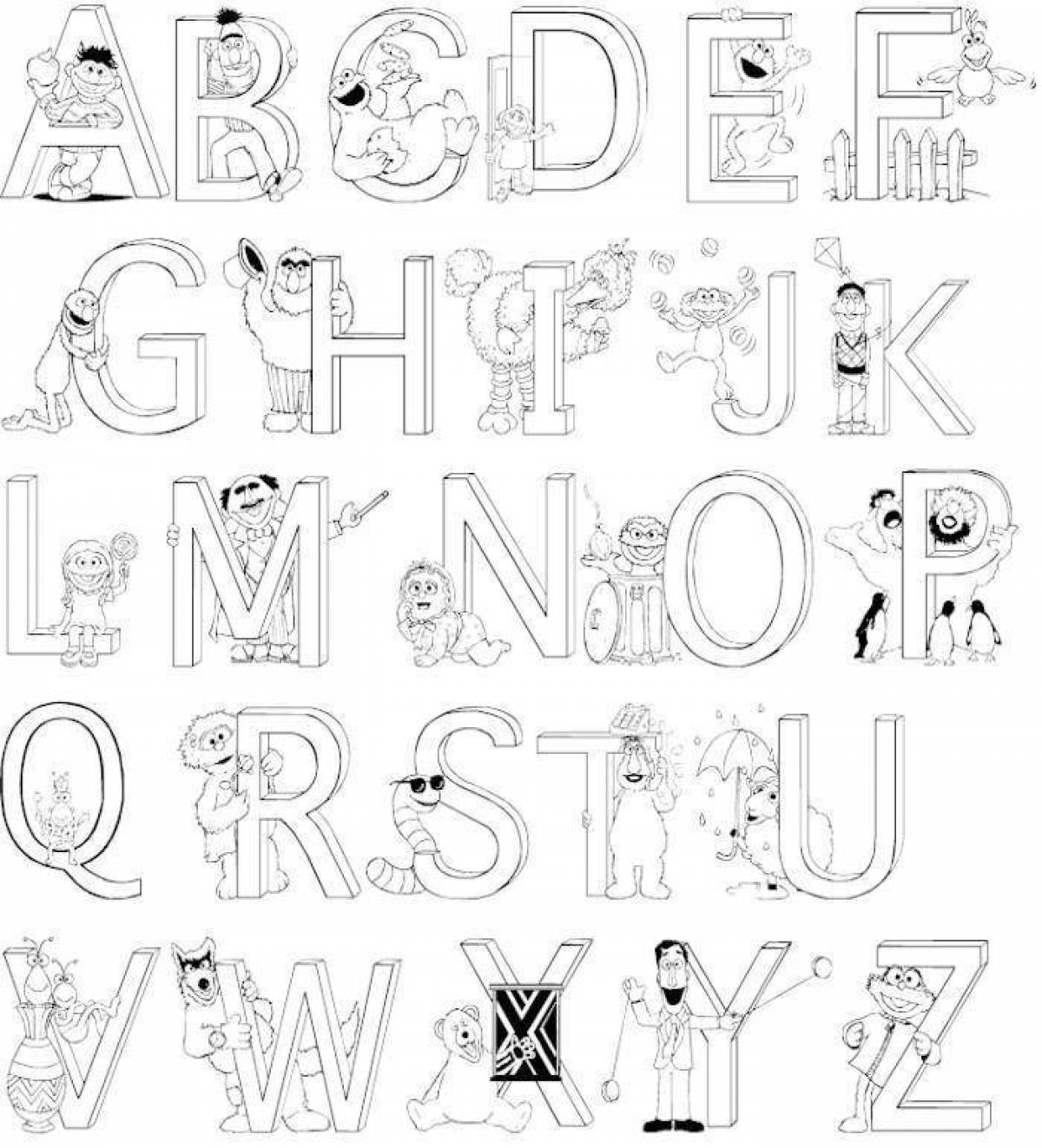 Humorous coloring alphabet lora