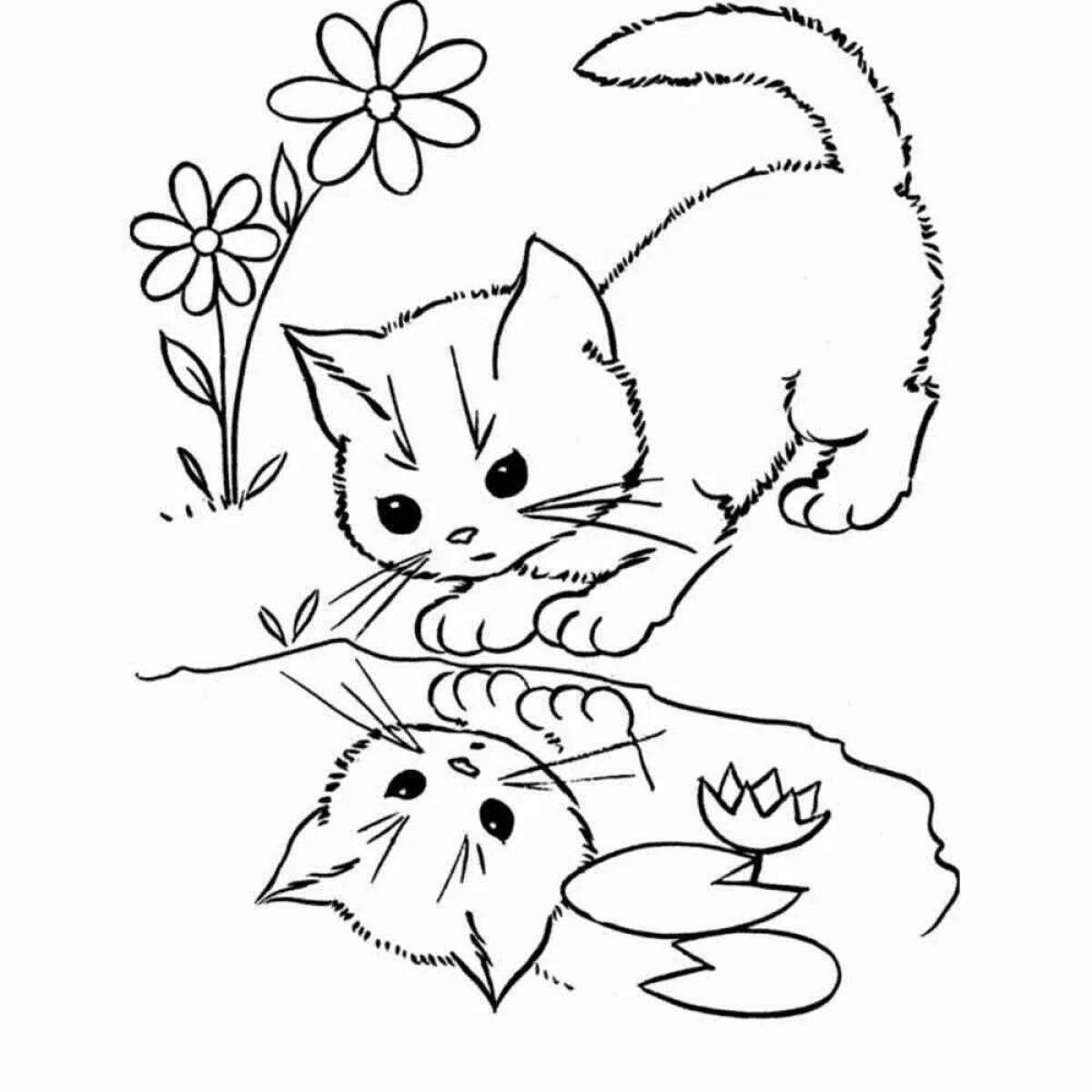 Пушистая раскраска рисунок кошки