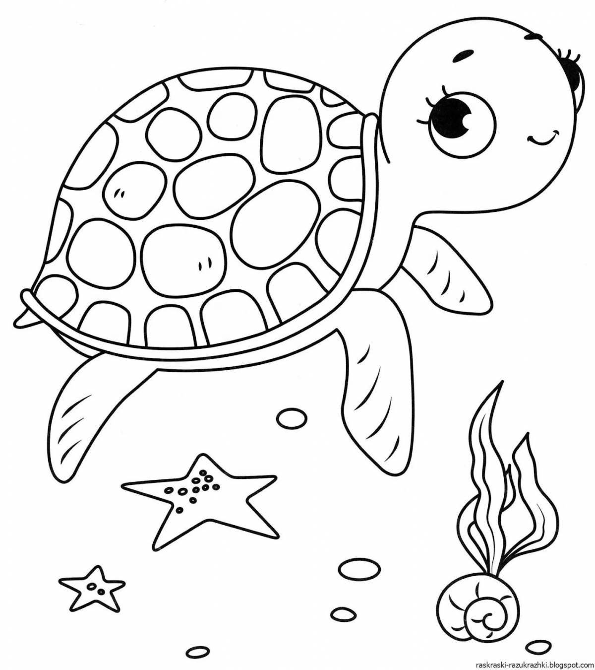 Colored sea turtle coloring pages for kids