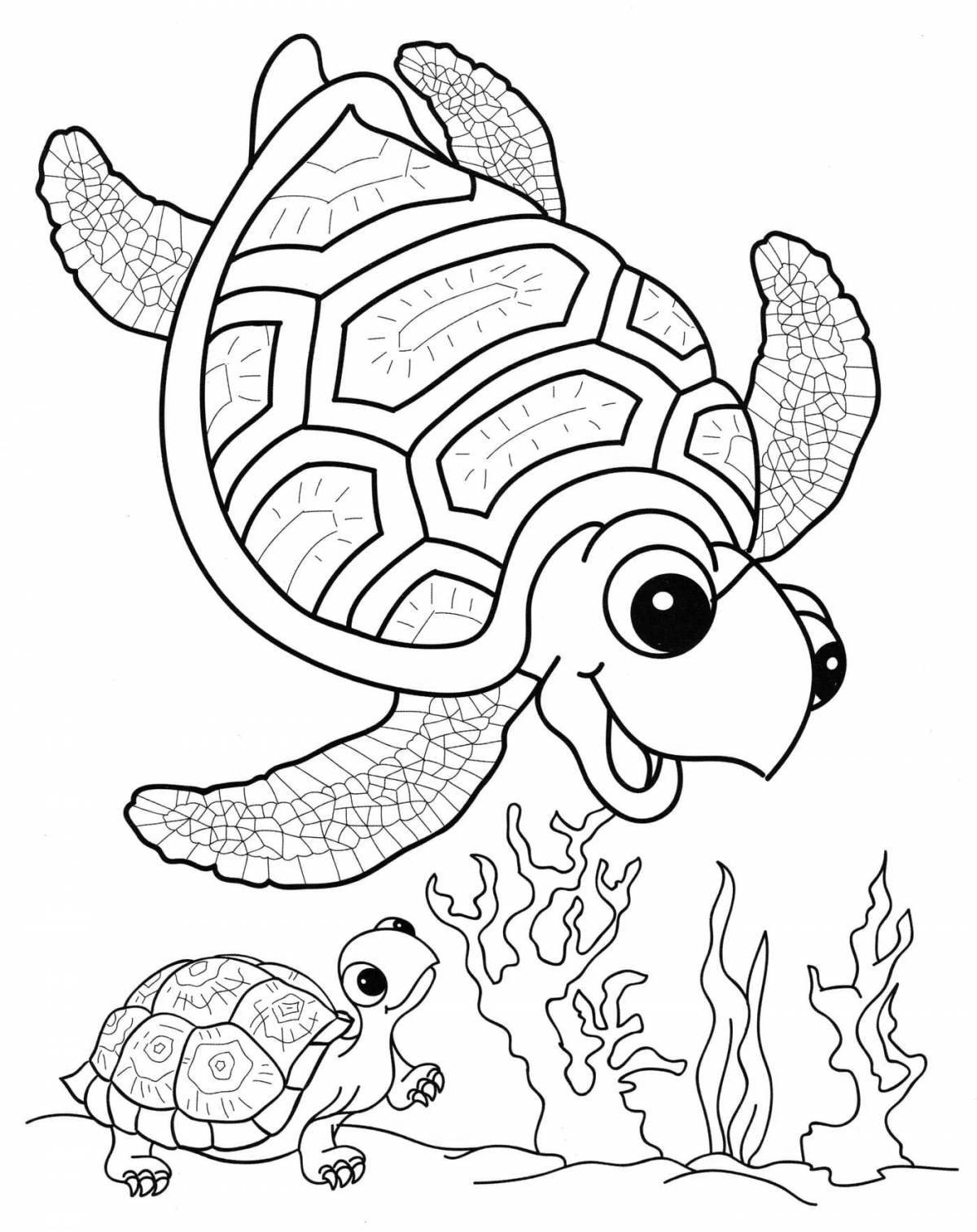 Раскраска морская черепаха-взрыв для детей