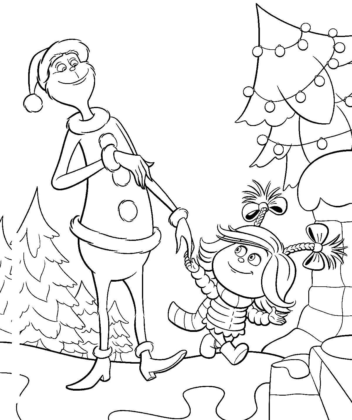 Joyful grinch coloring for kids