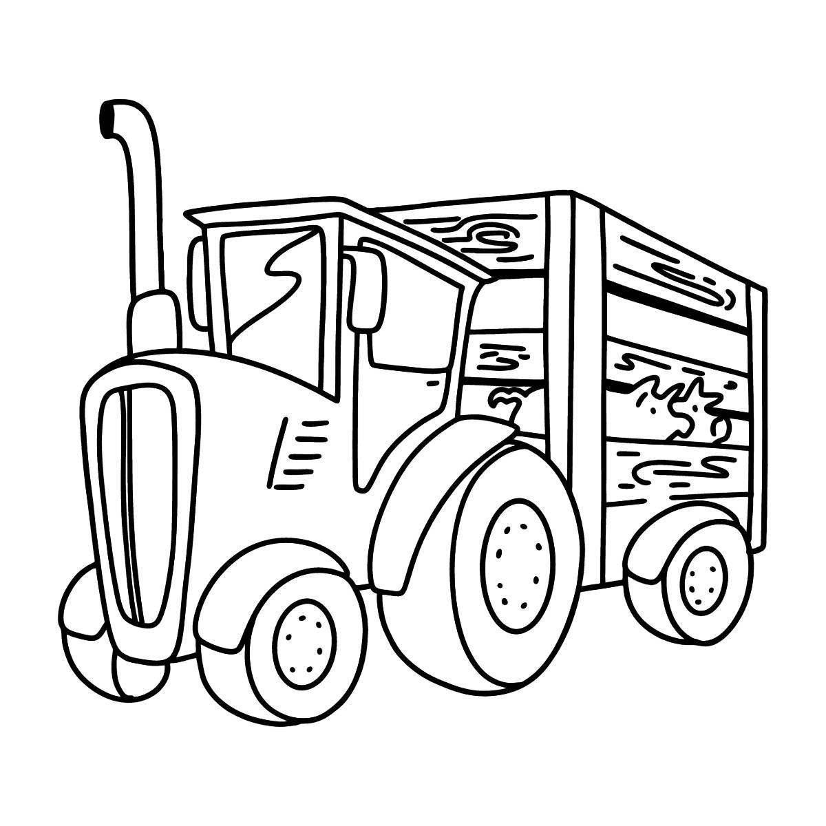 Coloring page happy tractor with trailer