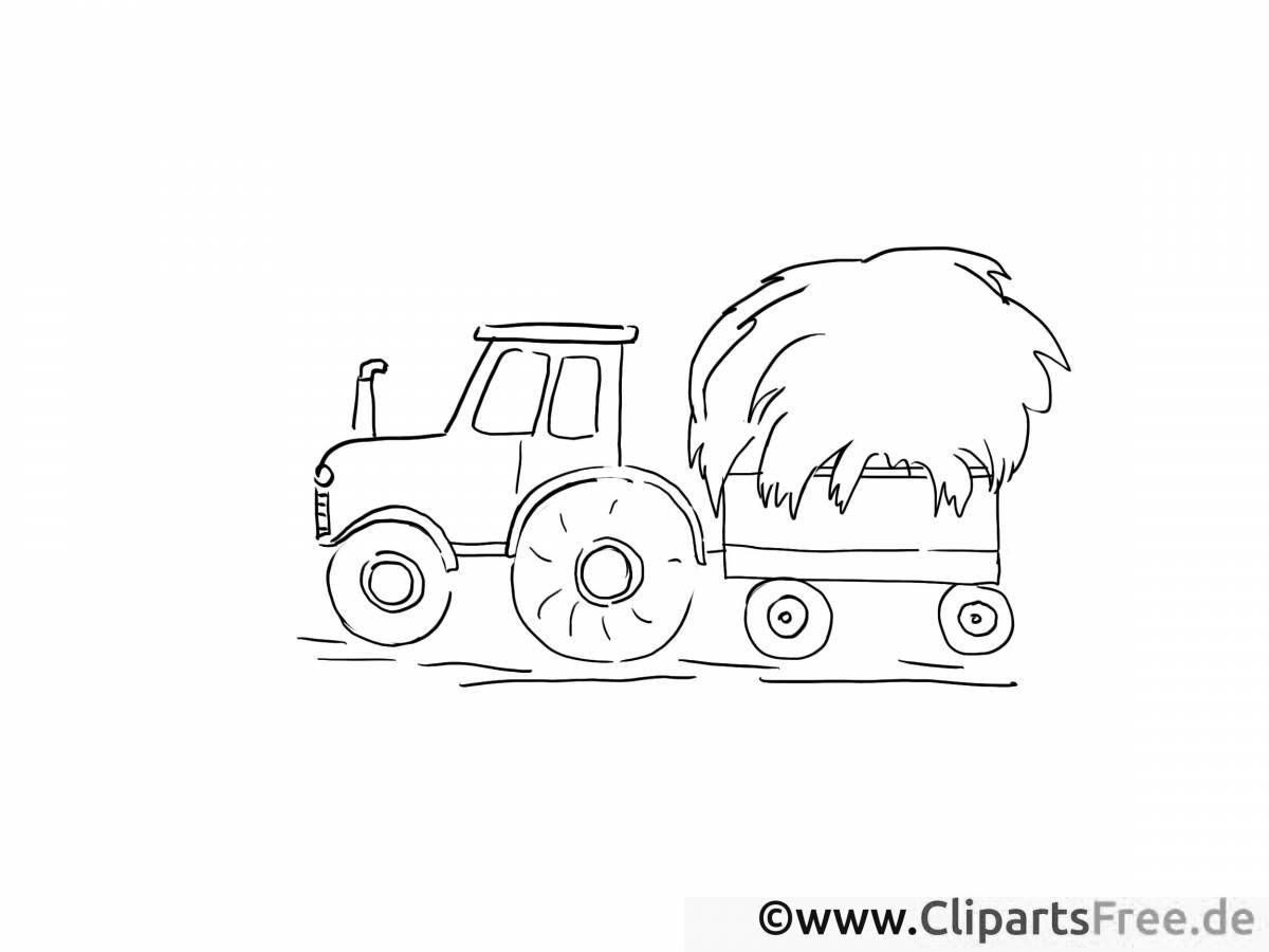 Coloring page cute tractor with trailer