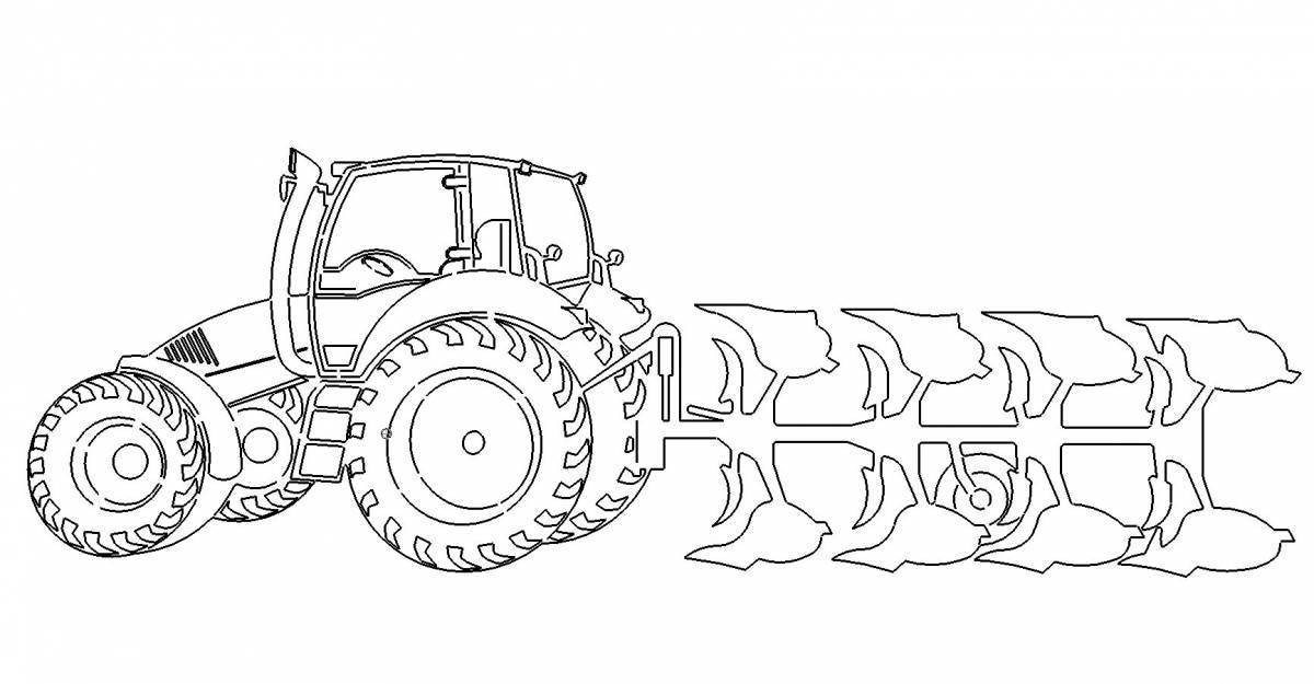 Раскраска смешной трактор с прицепом