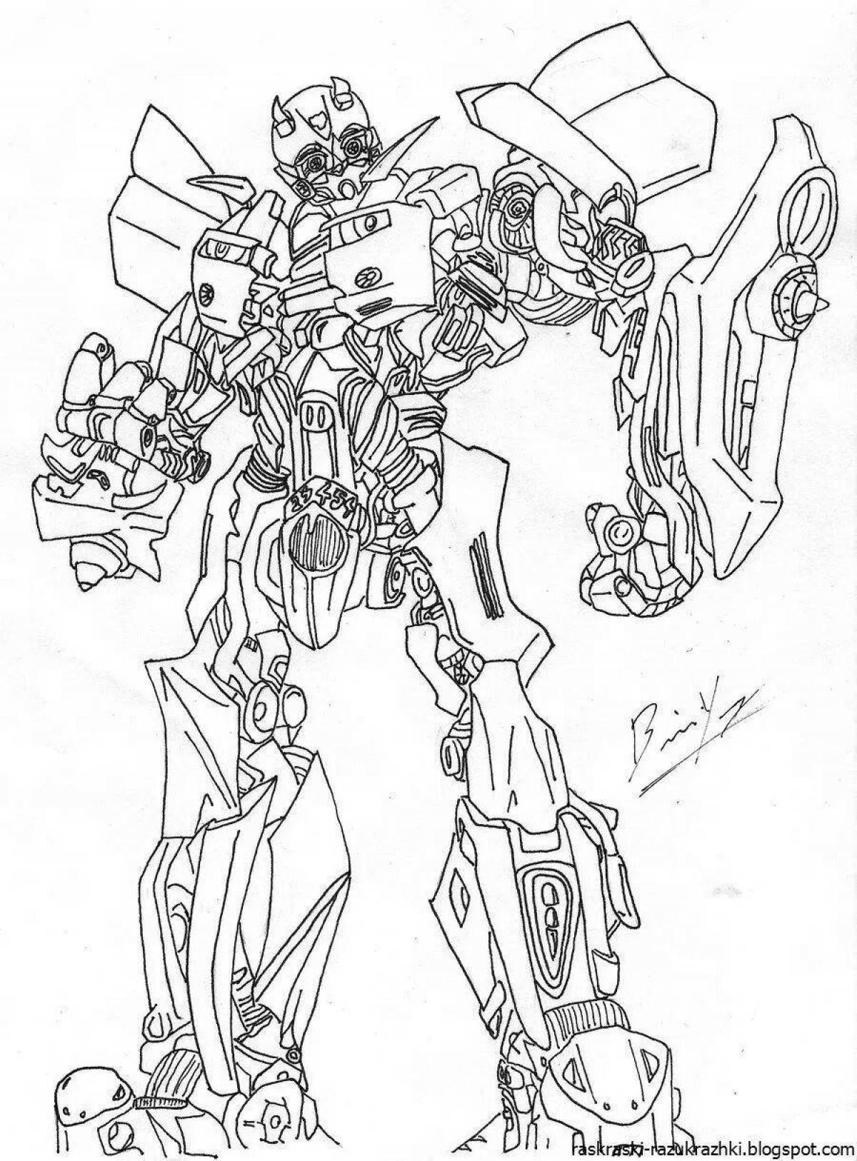 Colorful bumblebee robot coloring page for kids