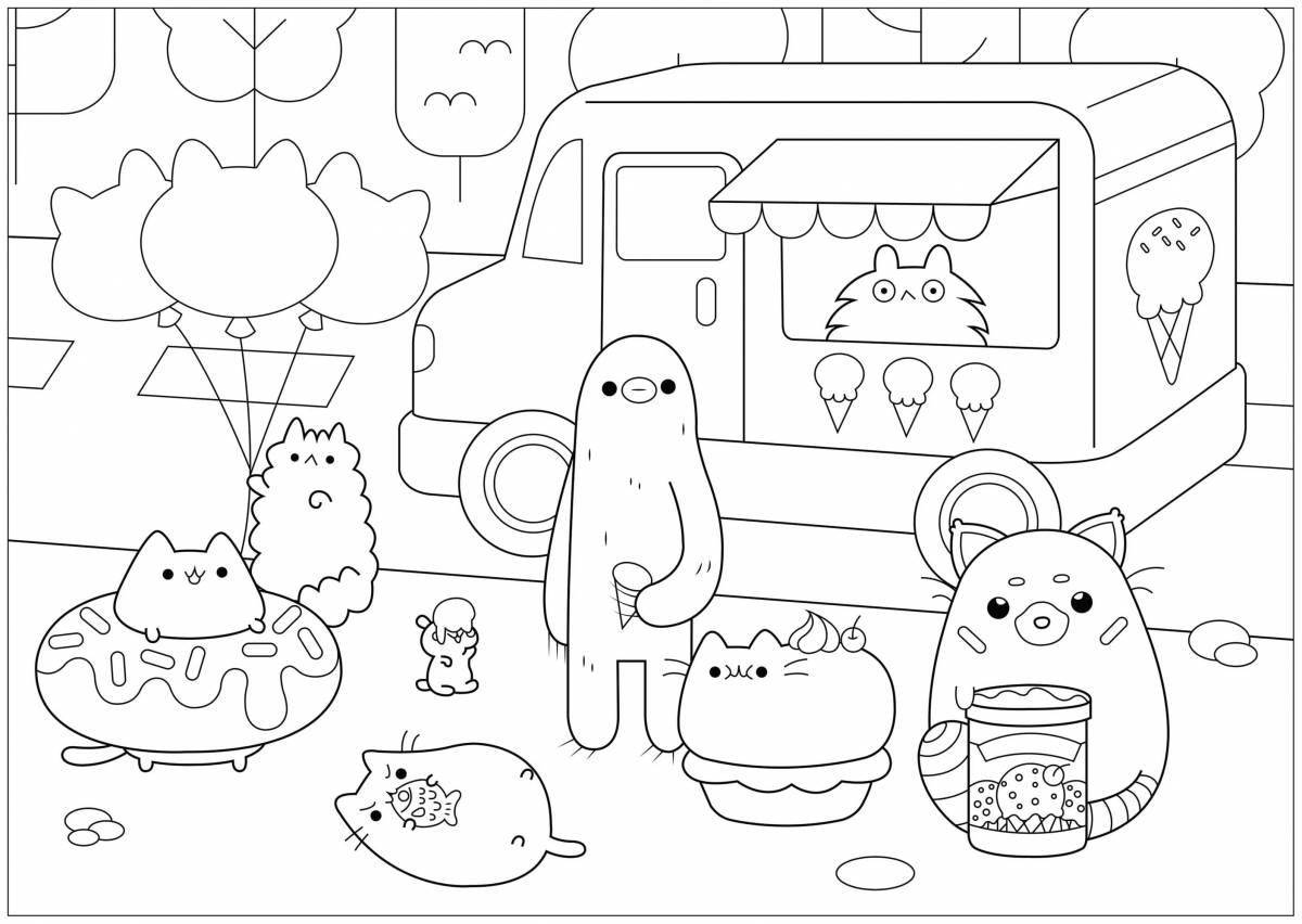 Playful coloring page for pusheen kids