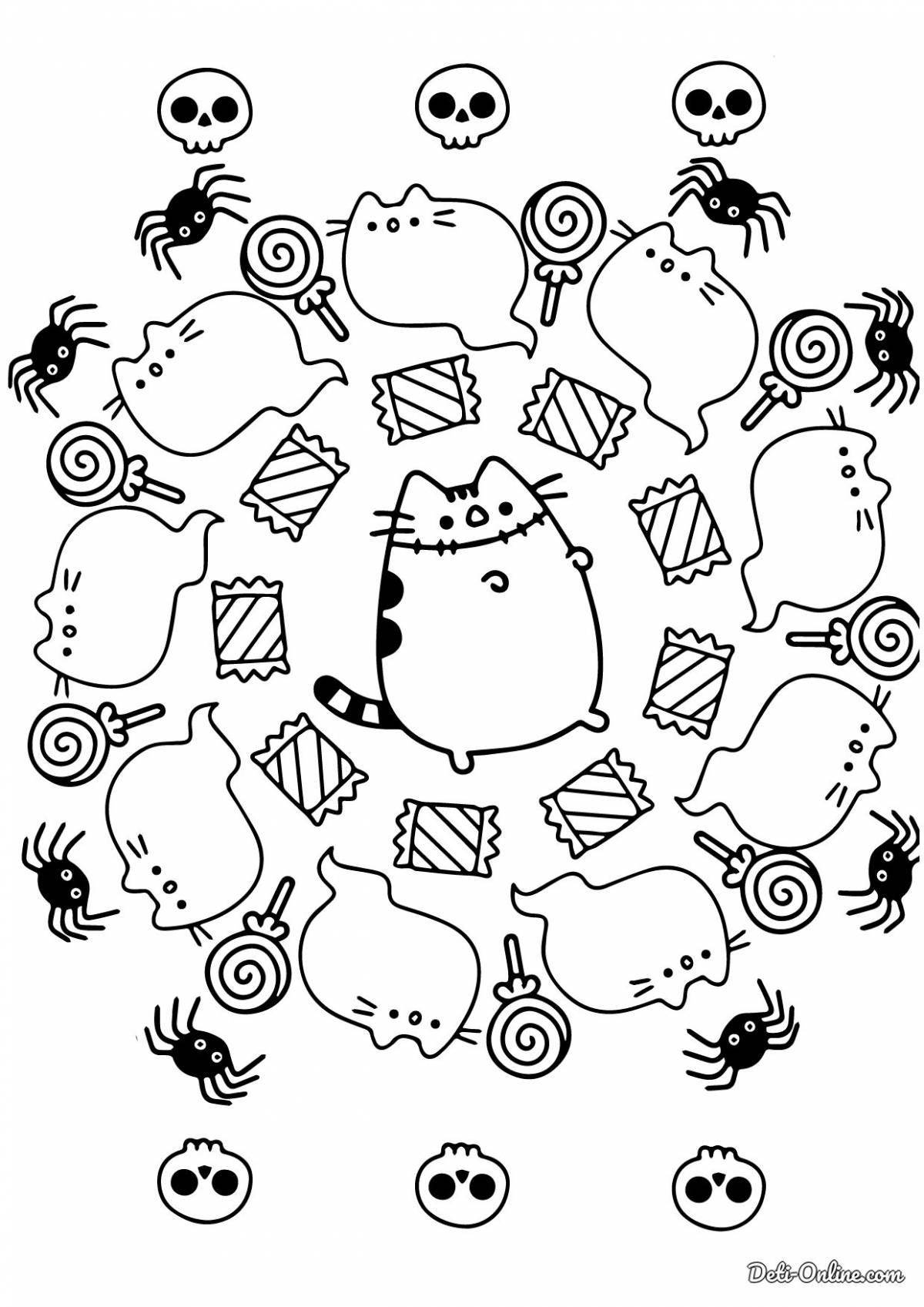 Colourful coloring page for pusheen kids