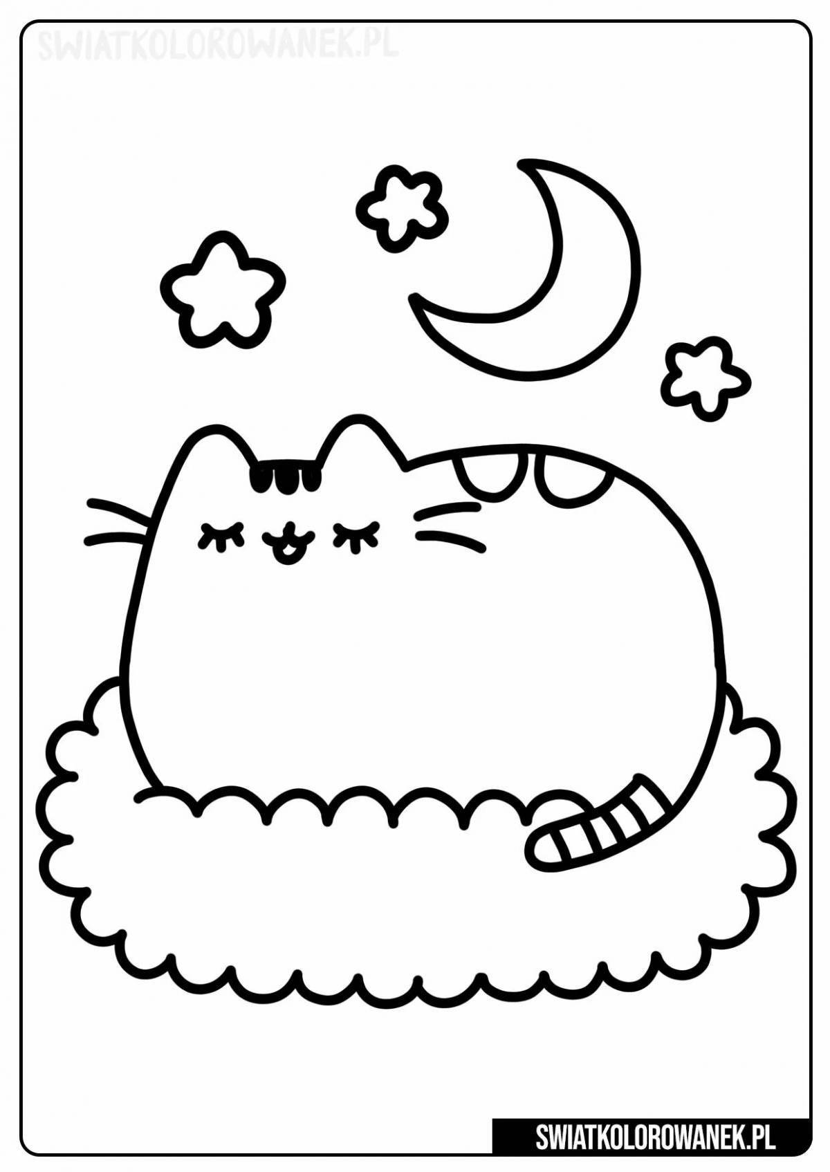 Pushin the cat coloring page for kids
